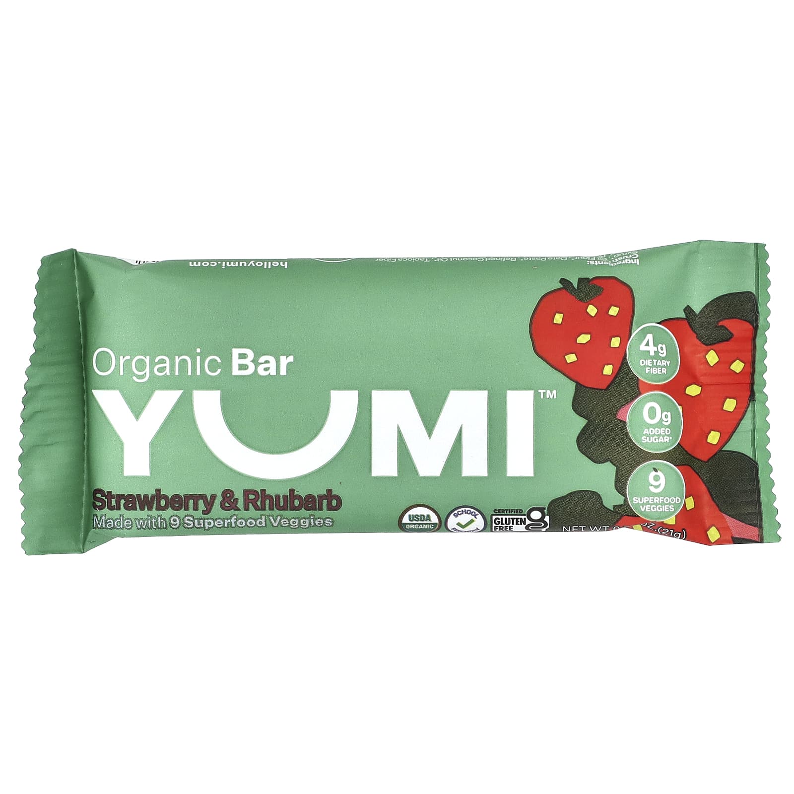 Yumi, органический батончик, для малышей, клубника и ревень, 5 батончиков по 21 г (0,74 унции)