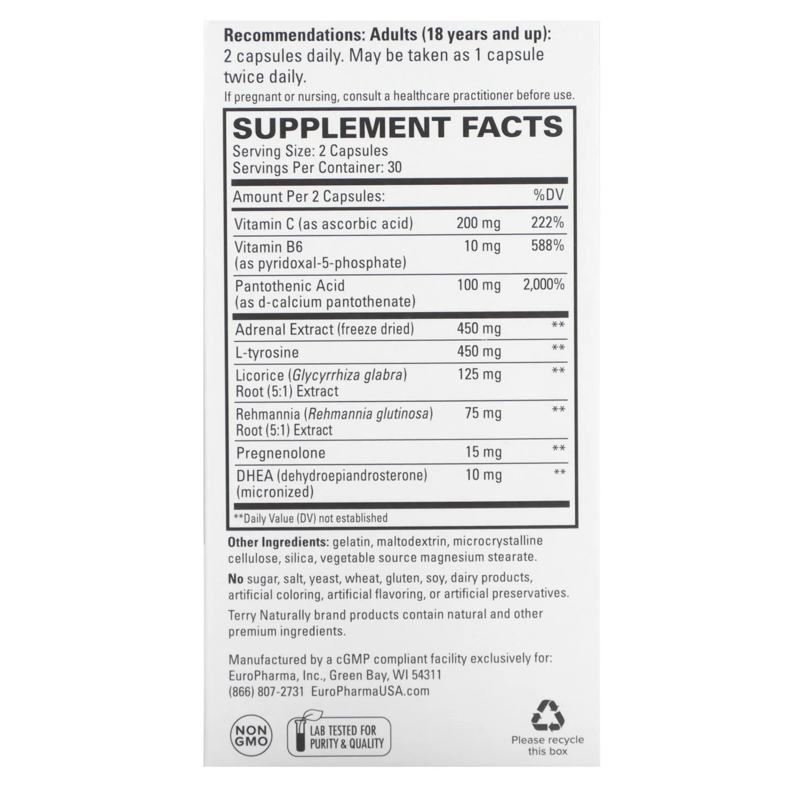 Terry Naturally, Adrenaplex, максимальная поддержка надпочечников, 60 капсул