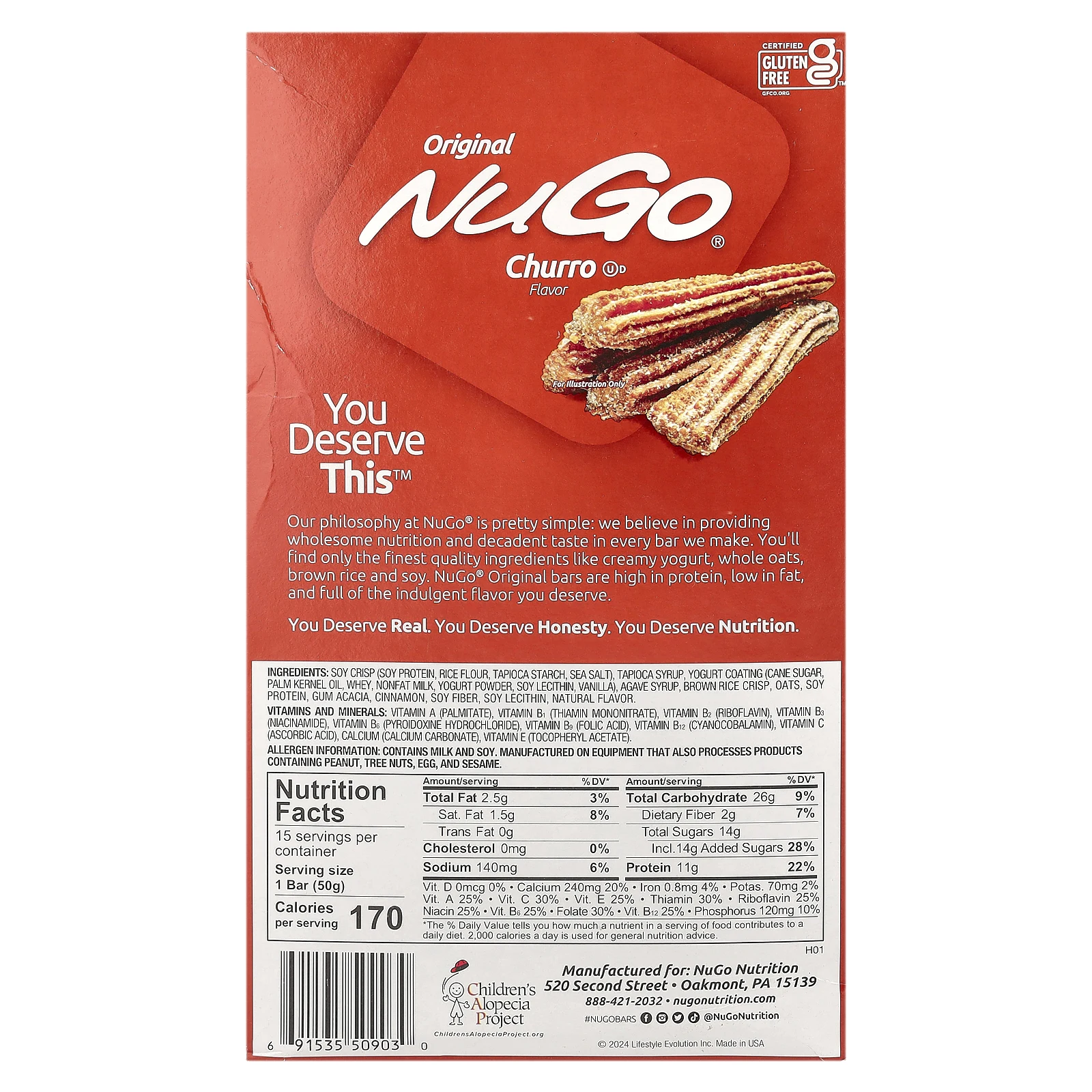 NuGo Nutrition, Original, протеиновые батончики, Churro, 15 батончиков, 50 г (1,76 унции)