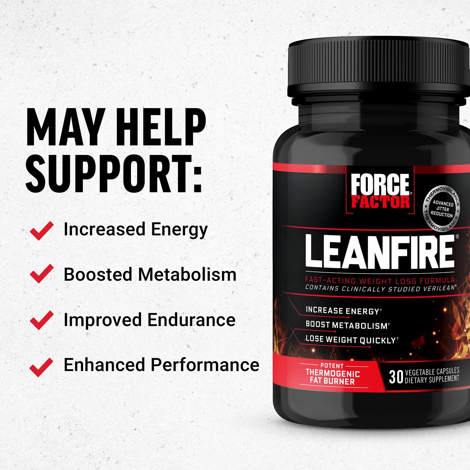 Force Factor, LeanFire, формула для быстрого снижения веса, 30 растительных капсул