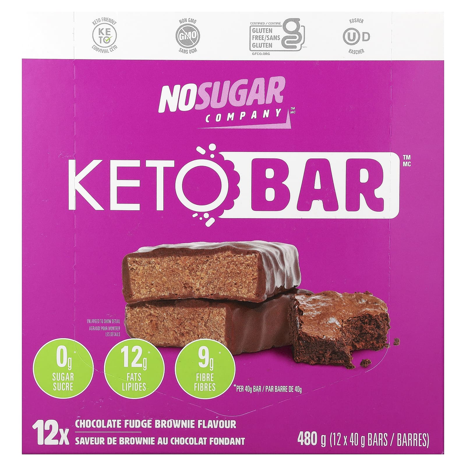 No Sugar Company, Keto Bar™, брауни с шоколадной помадкой, 12 батончиков по 40 г