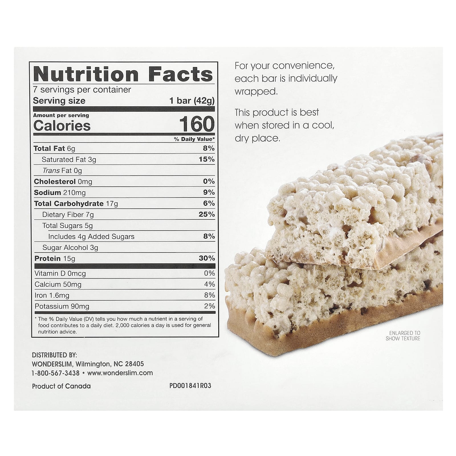 WonderSlim, батончик с протеином и клетчаткой, пушистый орех, 7 батончиков по 42 г (1,48 унции)