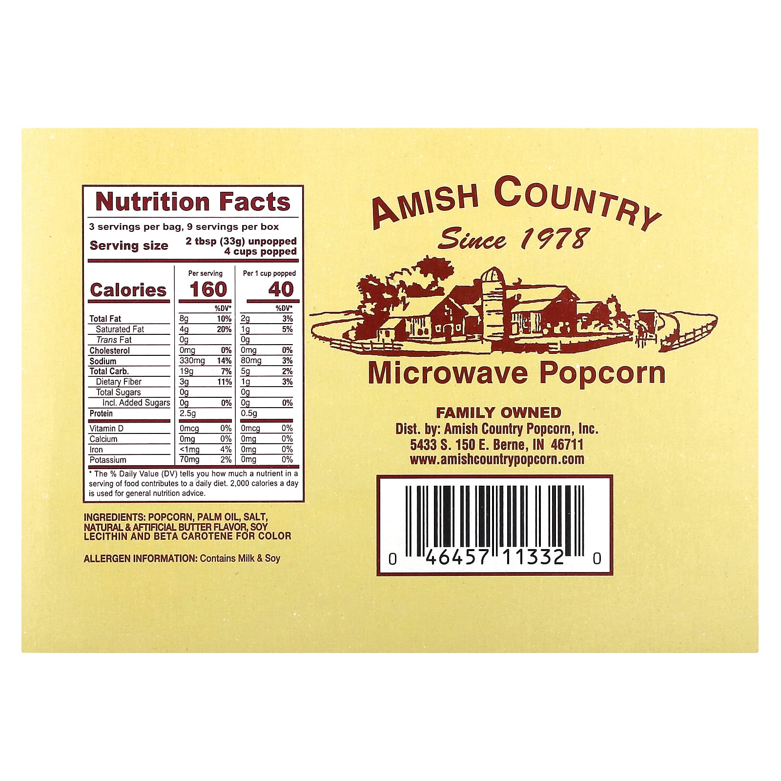 Amish Country Popcorn, Попкорн в микроволновой печи, сливочное масло, 3 пакетика по 99 г (3,5 унции)