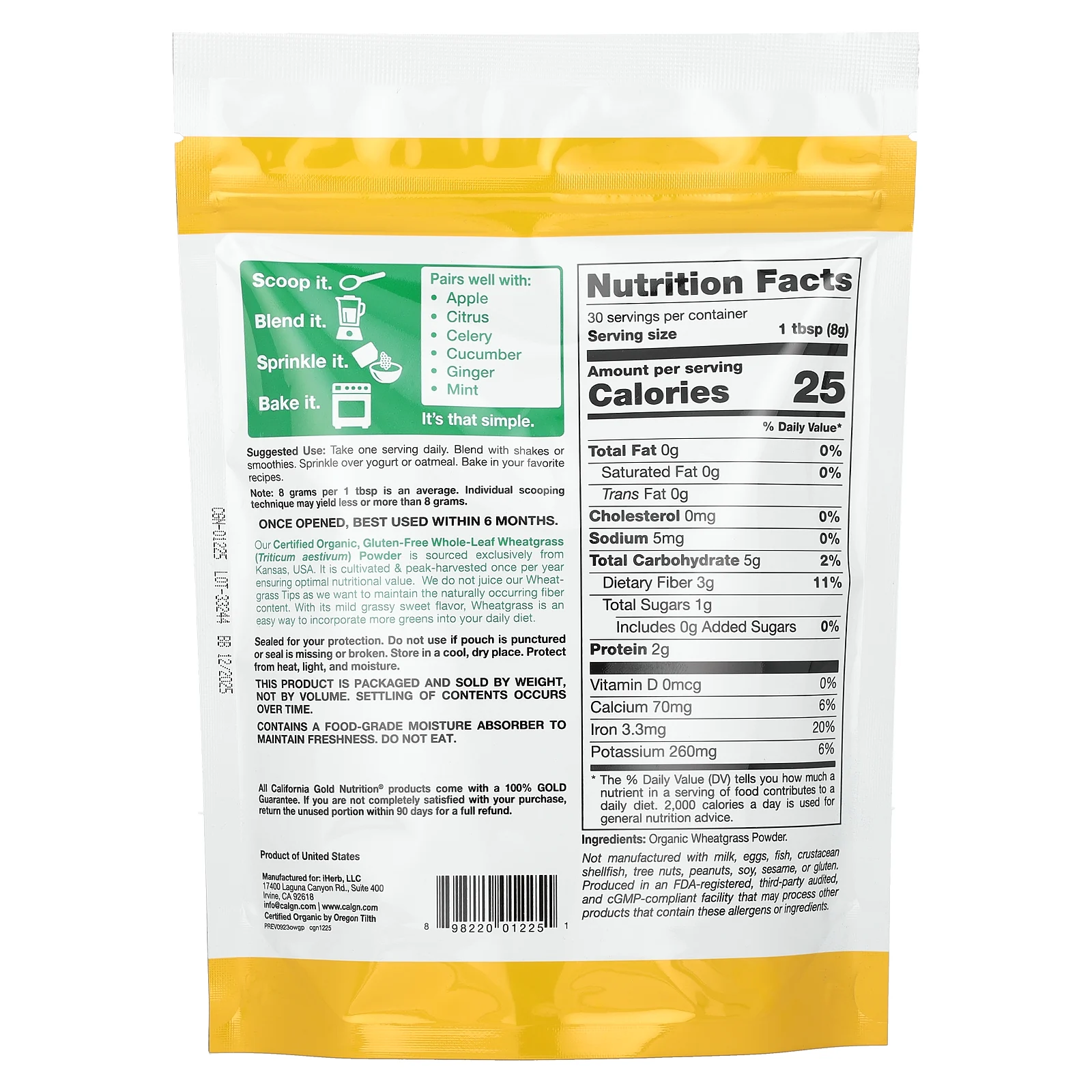 California Gold Nutrition, Superfoods, порошок из органических ростков пшеницы, 240 г (8,5 унции)