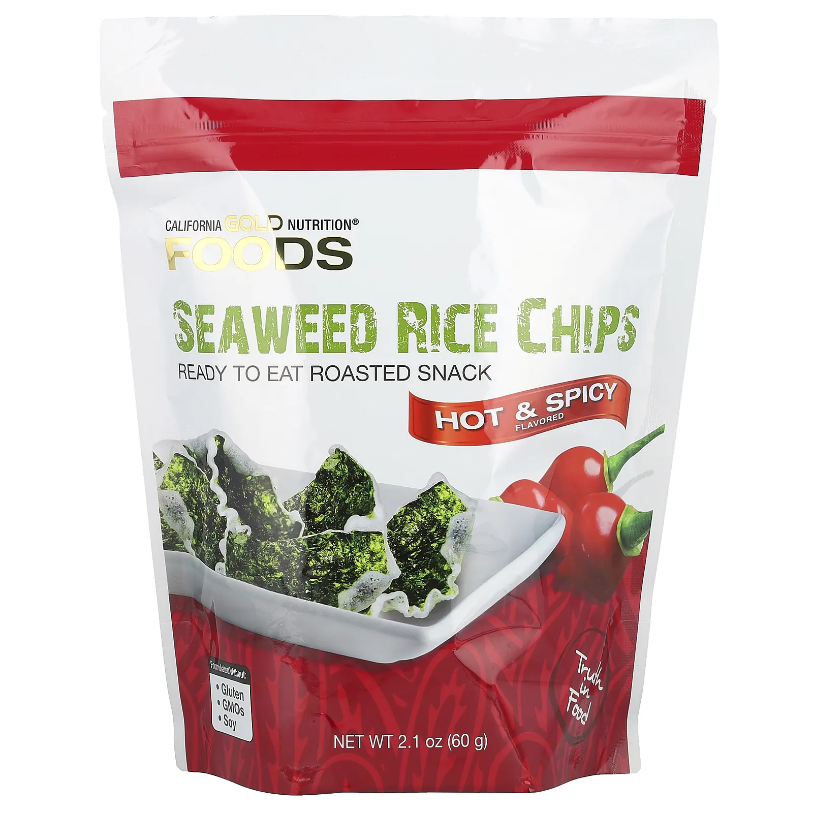 California Gold Nutrition, Seaweed Rice Chips, чипсы со вкусом острых специй, 60 г (2 унции)