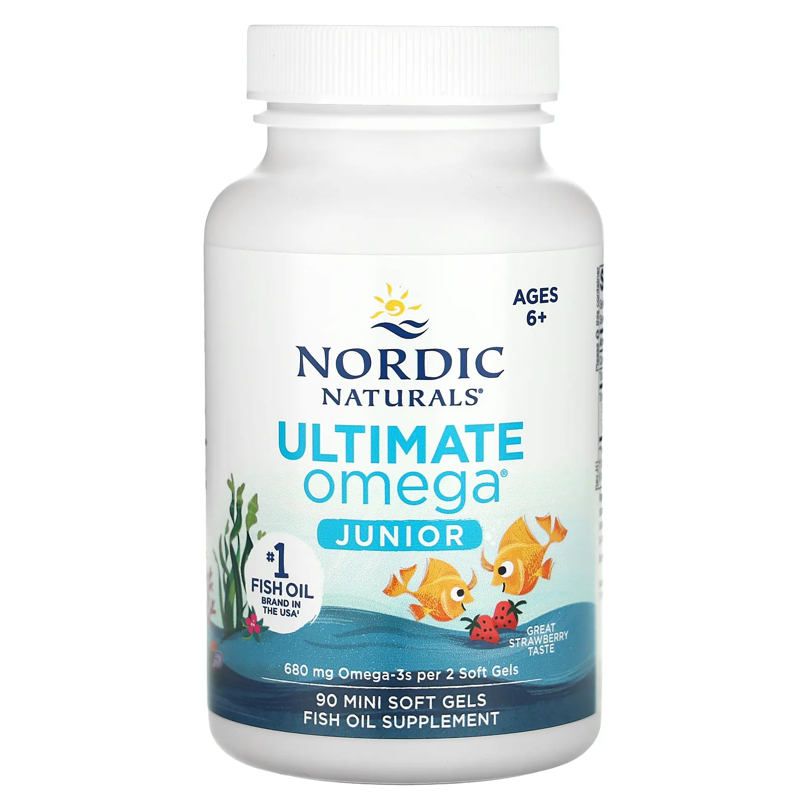 Nordic Naturals, Ultimate Omega Junior, омега для детей от 6 лет, со вкусом клубники, 680 мг, 90 мини-капсул (340 мг в 1 капсуле)