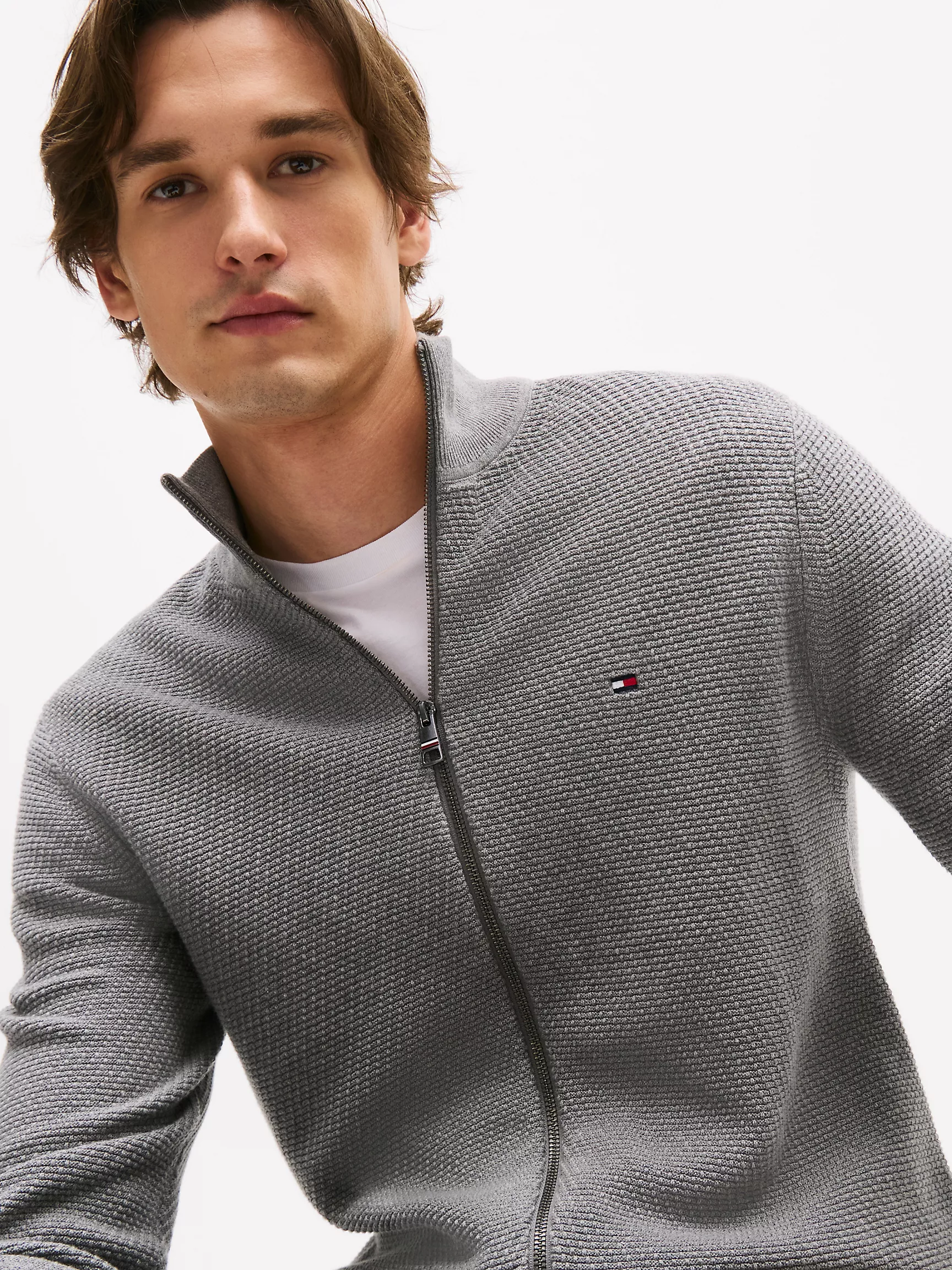 Мужской свитер Tommy Hilfiger, Кардиган на молнии с узором "прямоугольные стежки"