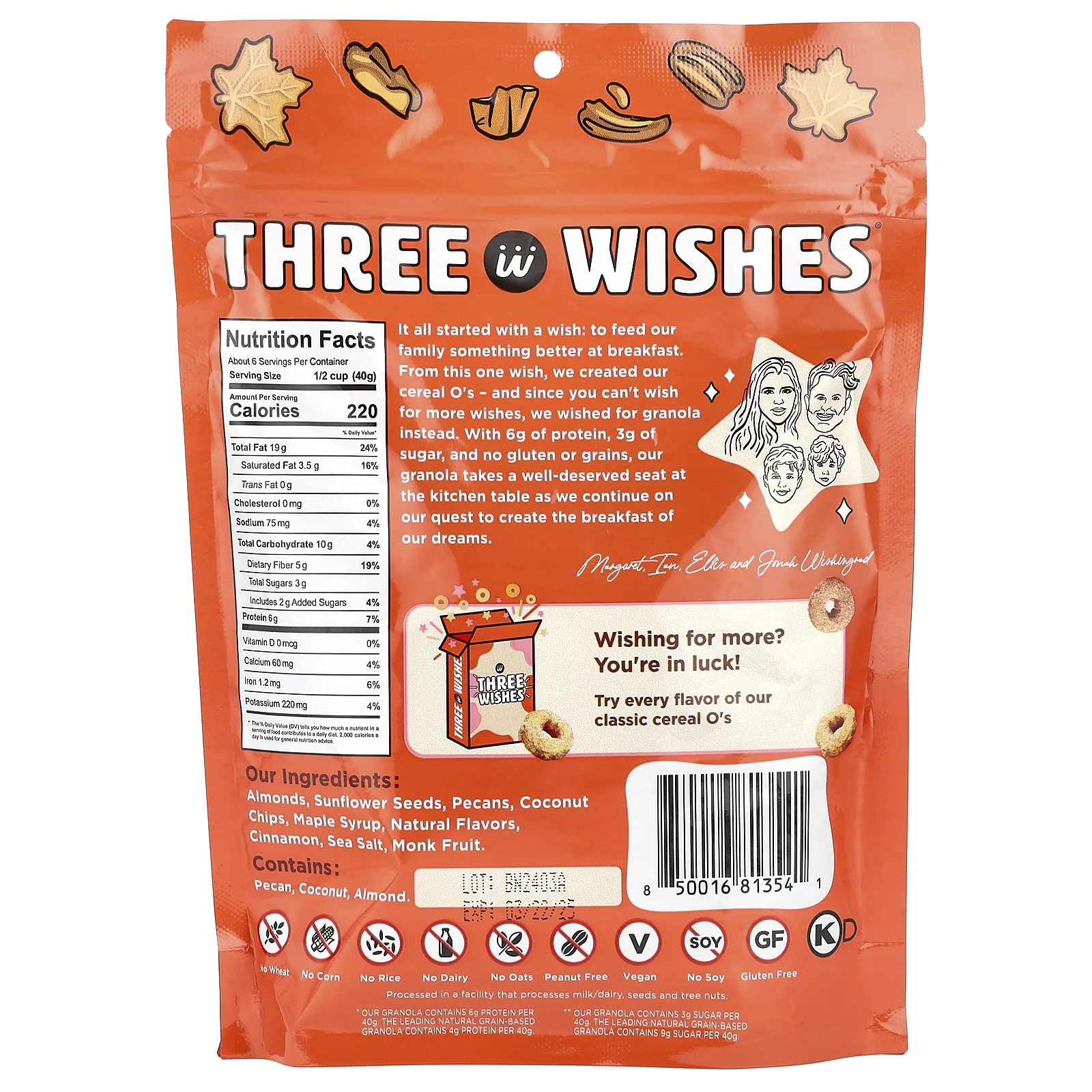 Three Wishes, Гранола без злаков, кленовый пекан, 227 г (8 унций)