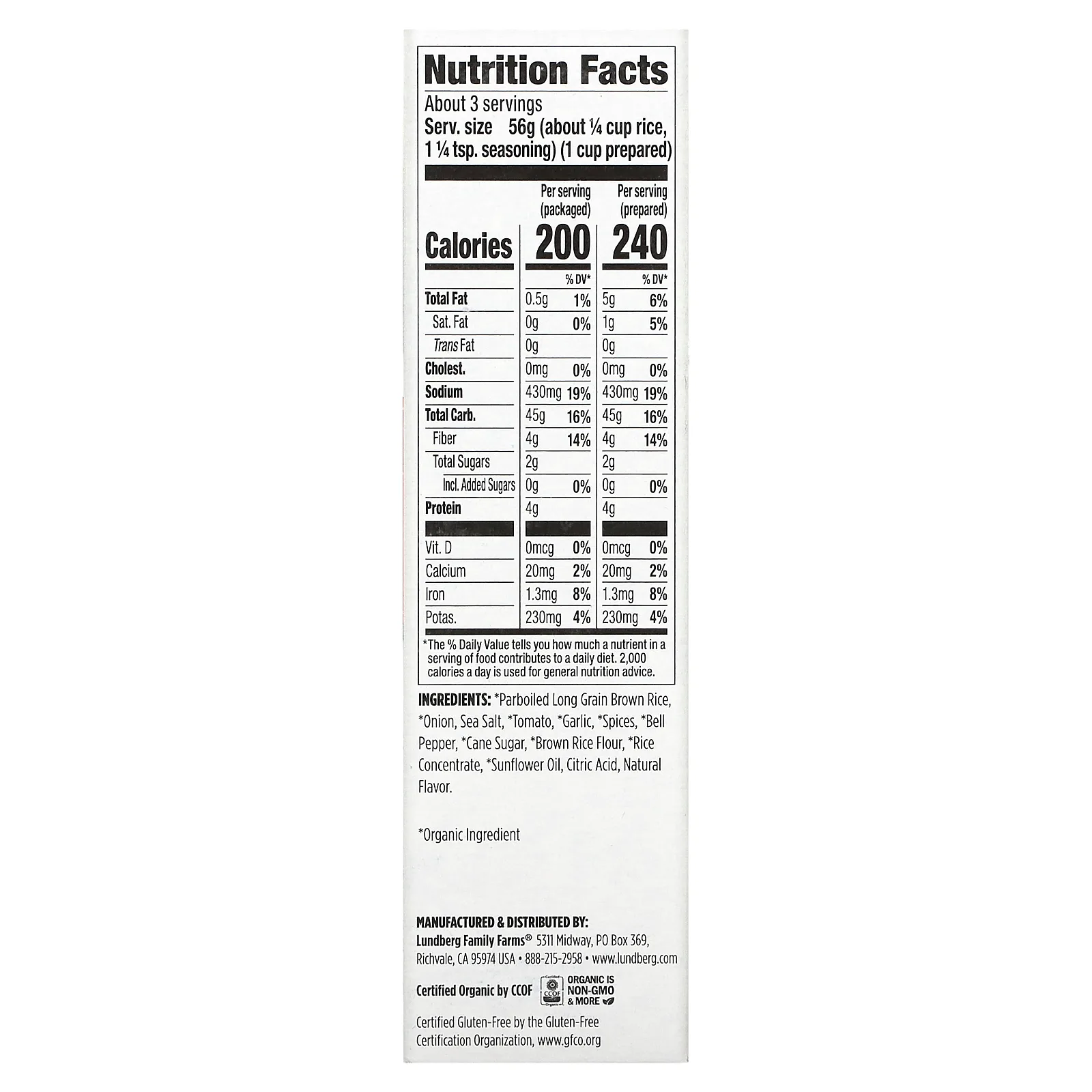 Lundberg, Органический цельнозерновой рис и смесь приправ, испанский рис, 6 унций (170 г)
