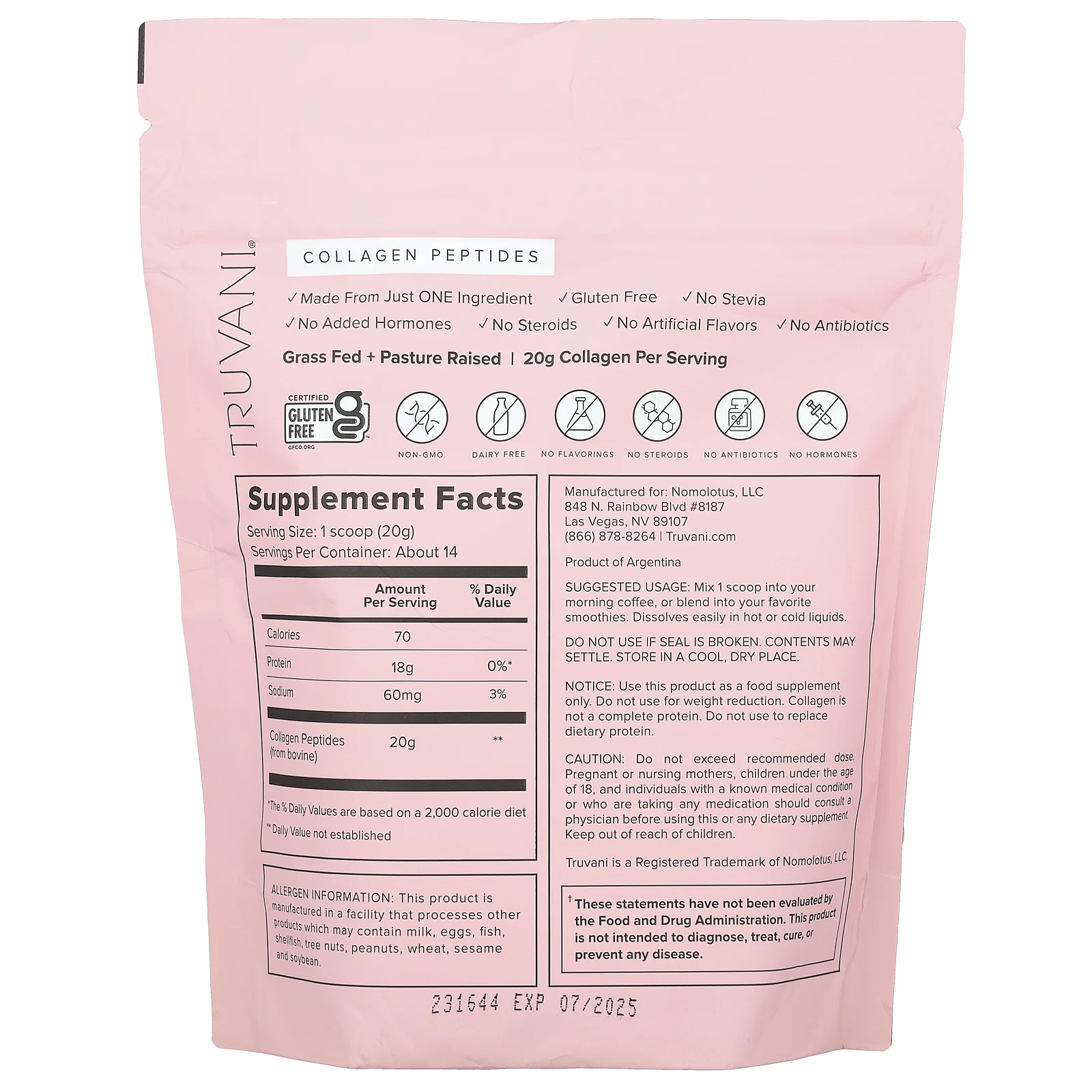 Truvani, Пептиды коллагена от травяного откорма, без добавок, 280 г (9,88 унции)