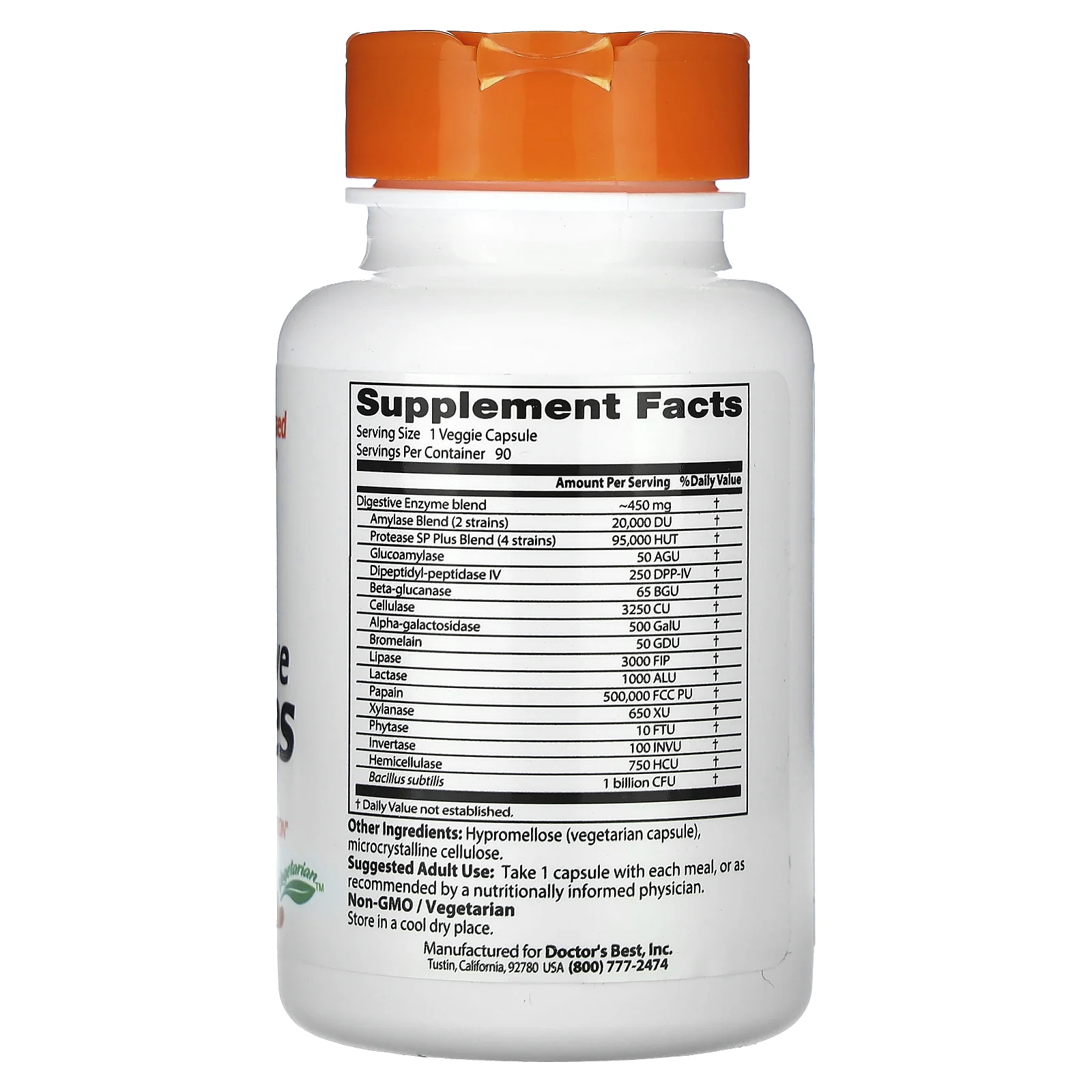 Doctor's Best, пищеварительные ферменты, 90 вегетарианских капсул