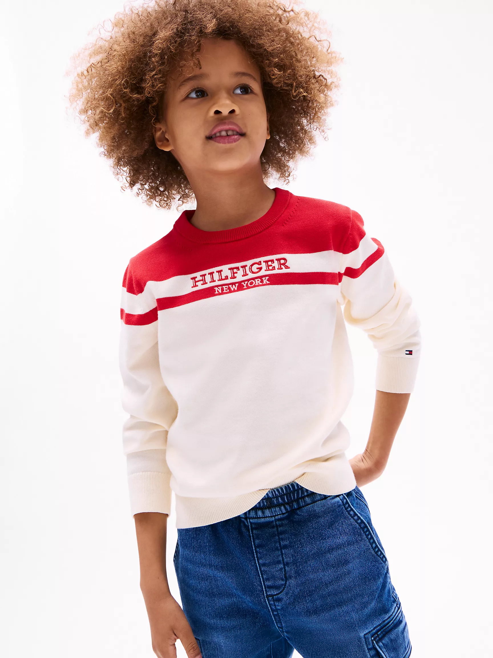 Свитер для мальчика Tommy Hilfiger, Детский свитер с круглым вырезом и логотипом в стиле colorblock