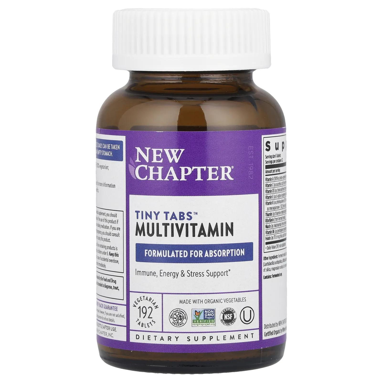 New Chapter, Multivitamin Tiny Tabs, полный витаминный комплекс на основе цельных продуктов, 192 вегетарианских таблетки