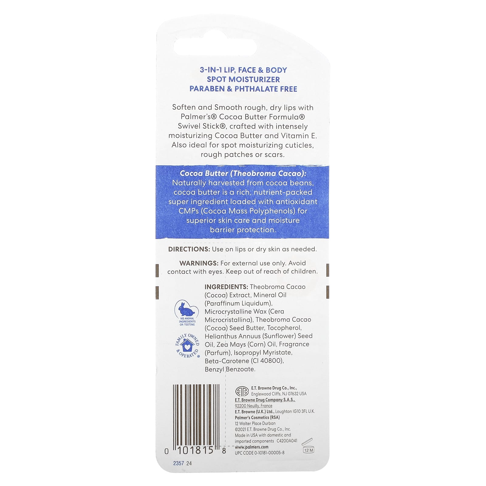 Palmer's, Cocoa Butter Formula, стик с витамином Е, 14 г (5 унций)