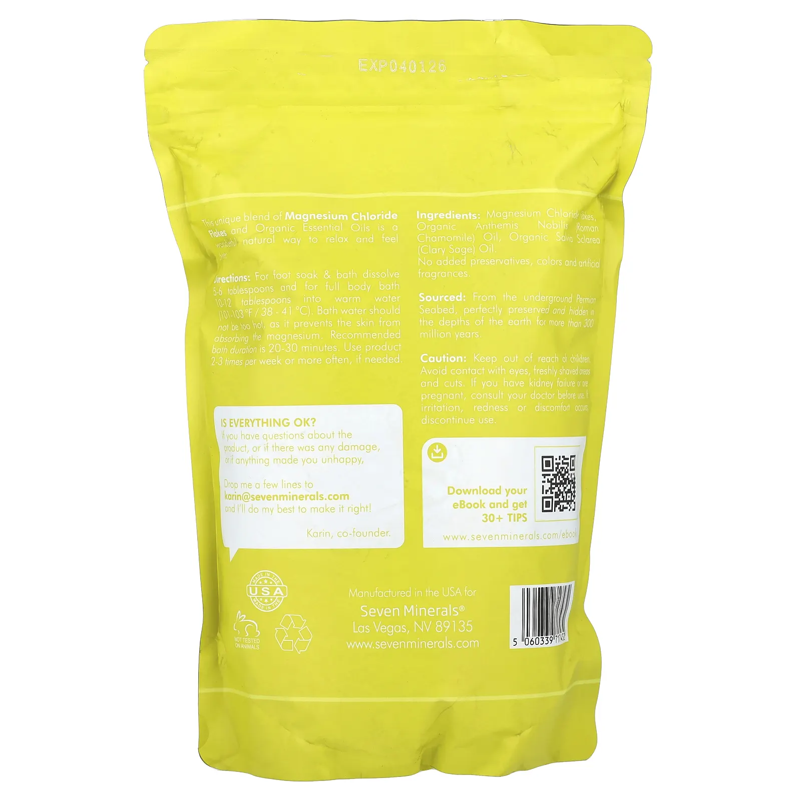 Seven Minerals, Глубокое расслабление, магниевые хлопья для ванн, римская ромашка и мускатный шалфей, 1,36 кг (3 фунта)