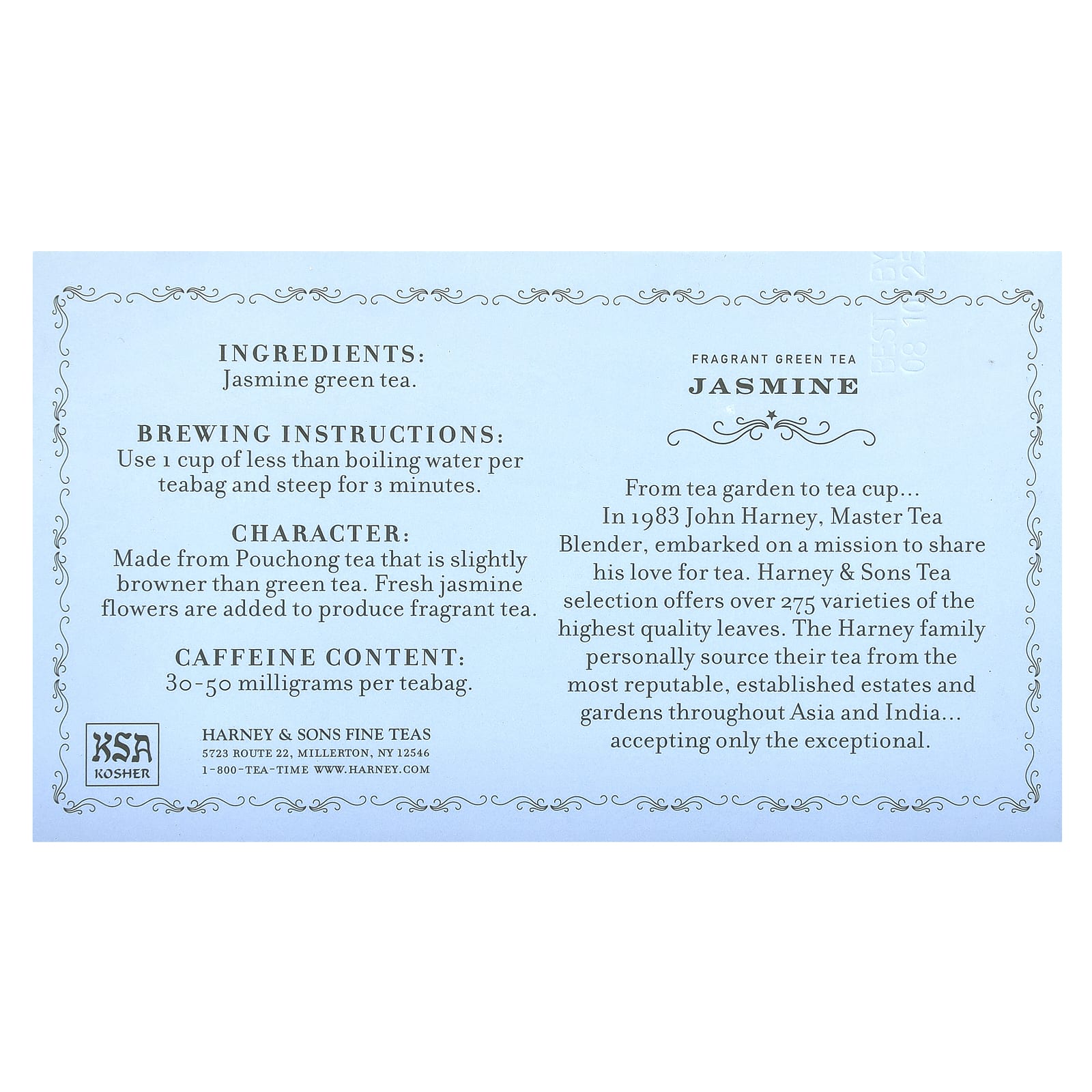 Harney & Sons, Ароматный зеленый чай, жасмин, 50 пакетиков, 90 г (3,17 унции)