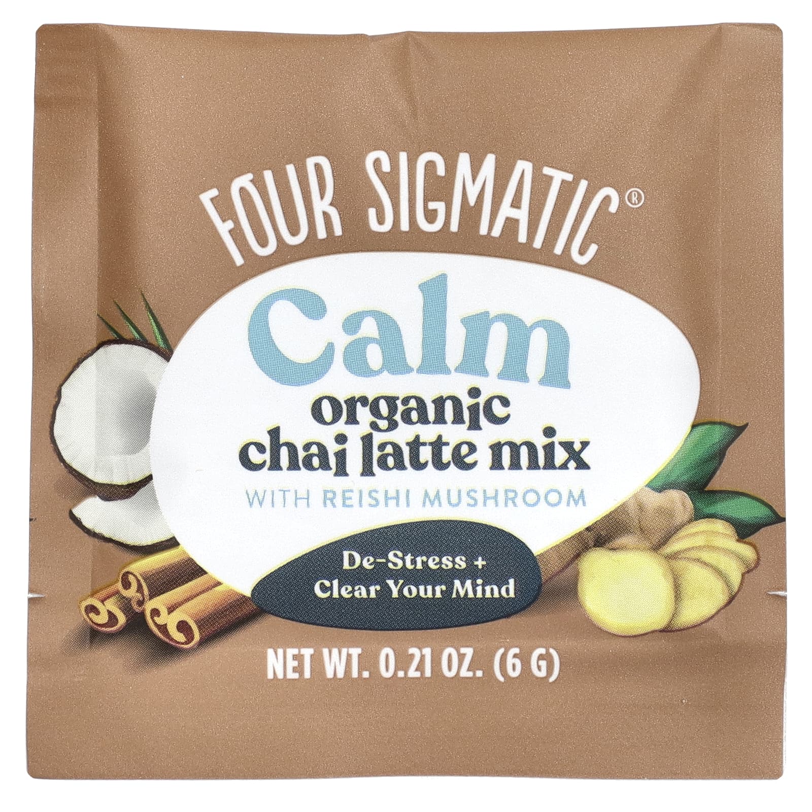Four Sigmatic, Calm, смесь для приготовления органического латте с грибами рейши, без кофеина, 10 пакетиков по 6 г (0,21 унции)
