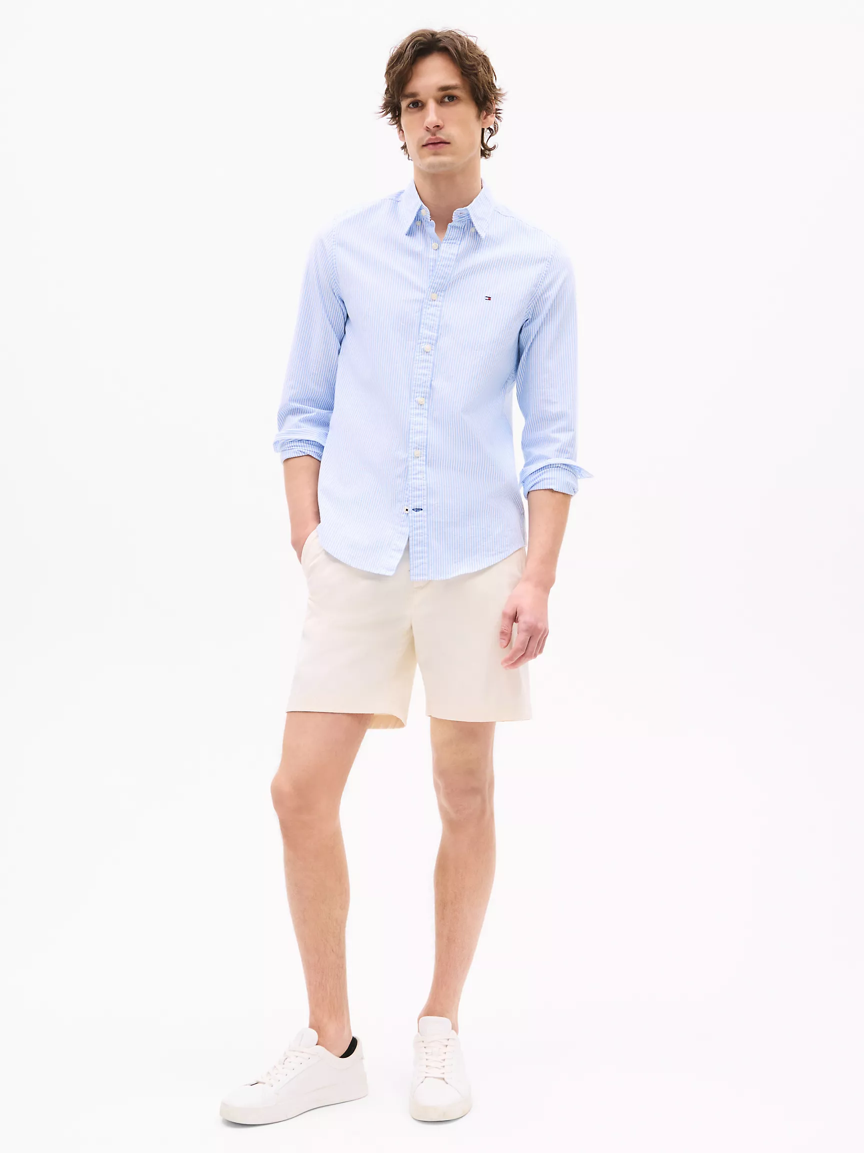 Мужская рубашка Tommy Hilfiger, Приталенная полосатая эластичная рубашка из оксфорда