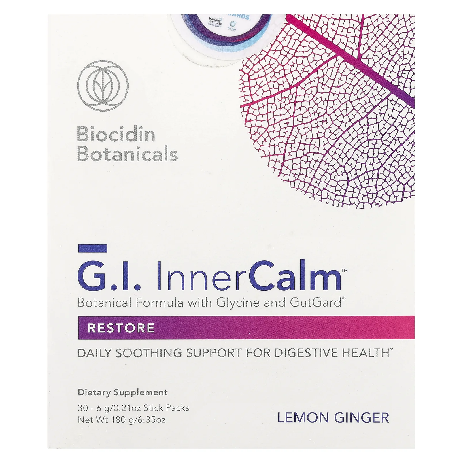 Biocidin Botanicals, G.I. Inner Calm™, Lemon Ginger, 30 Sitck Packs, 0.21 oz (6 g) Each