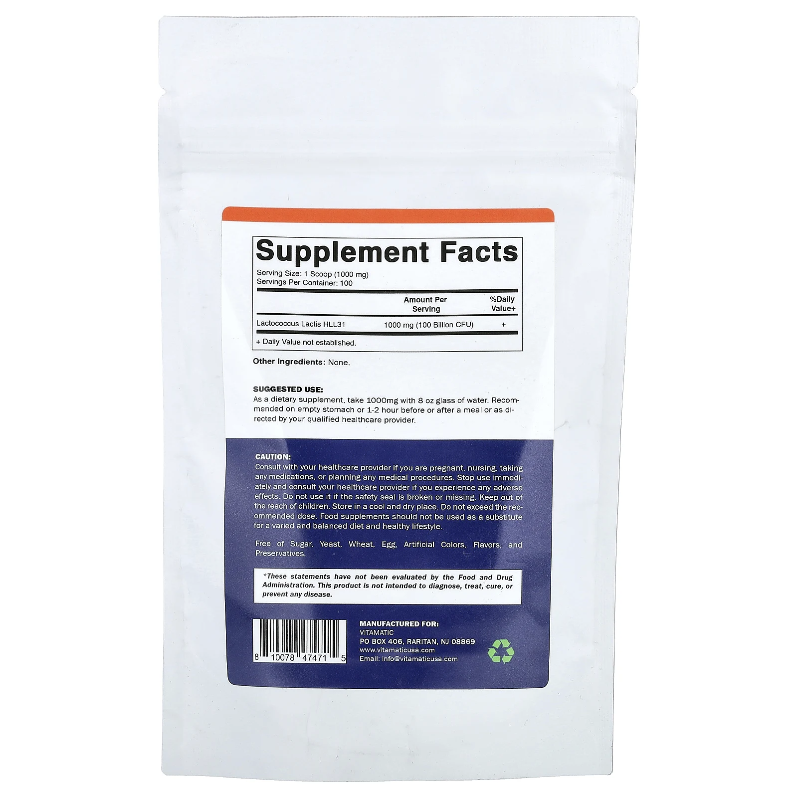 Vitamatic, лактококк (Lactococcus lactis), 100 г (3,5 унции)