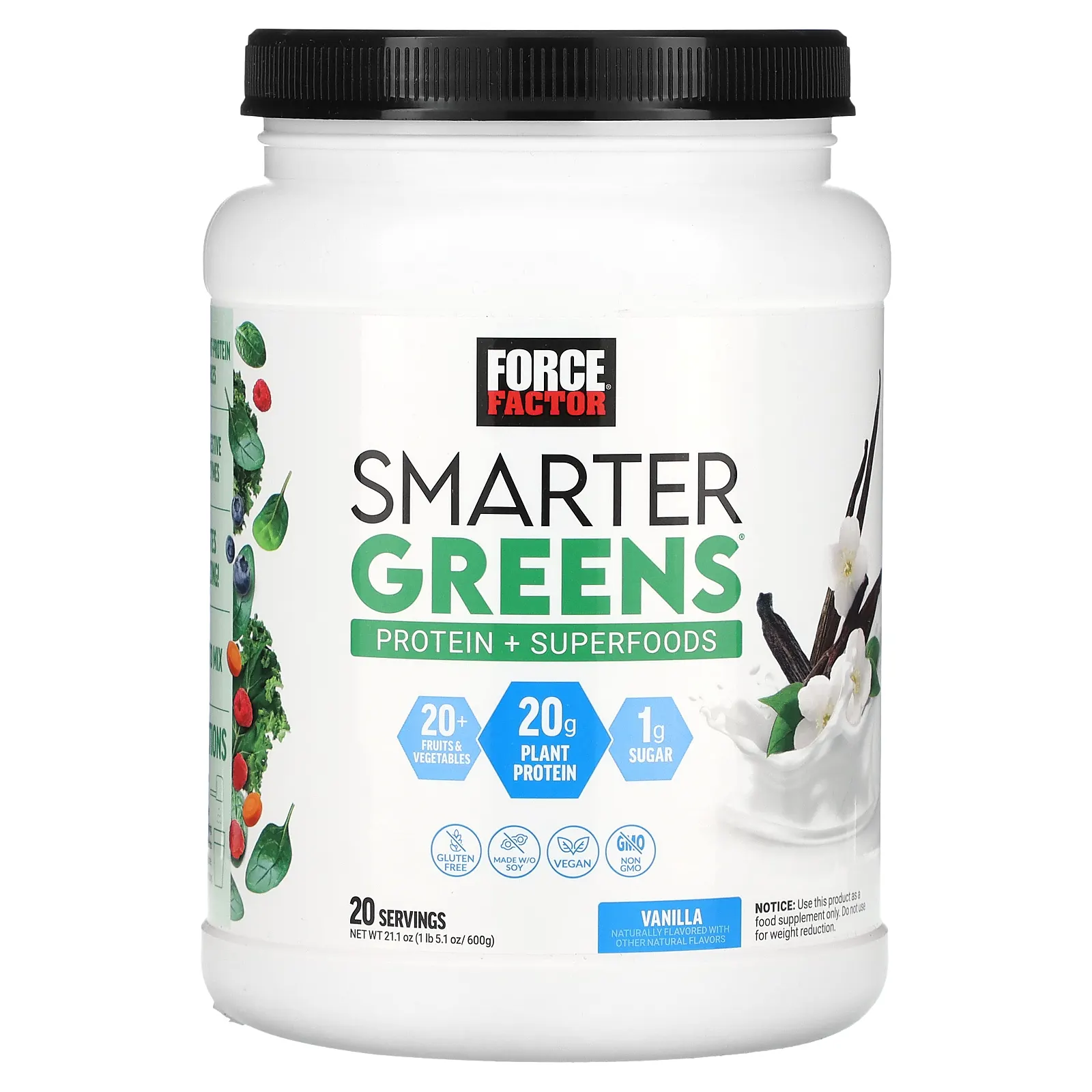 Force Factor, Smarter Greens Protein + Superfoods, ваниль, 600 г (1 фунт)