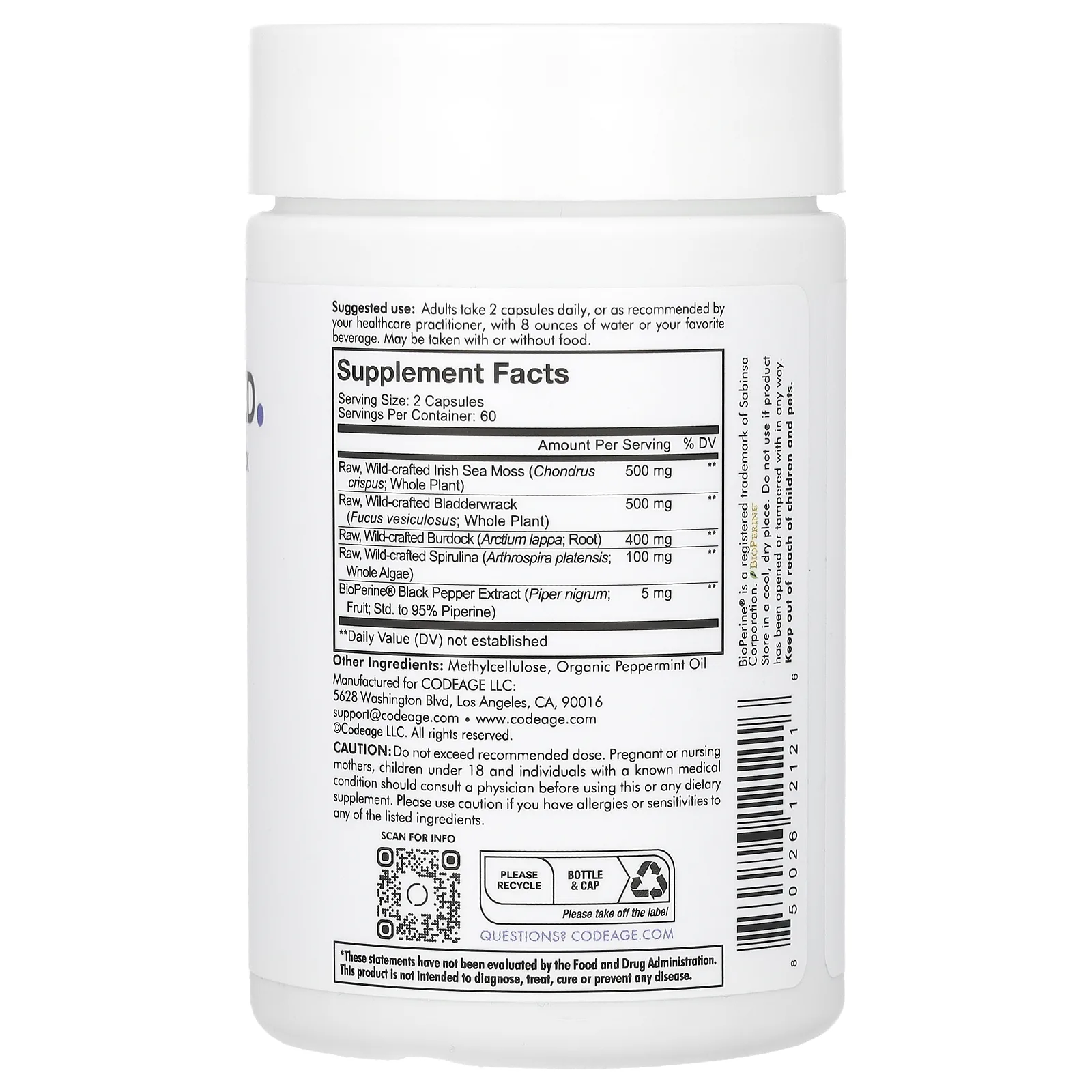 Codeage, морской мох, дикорастущий, 120 капсул