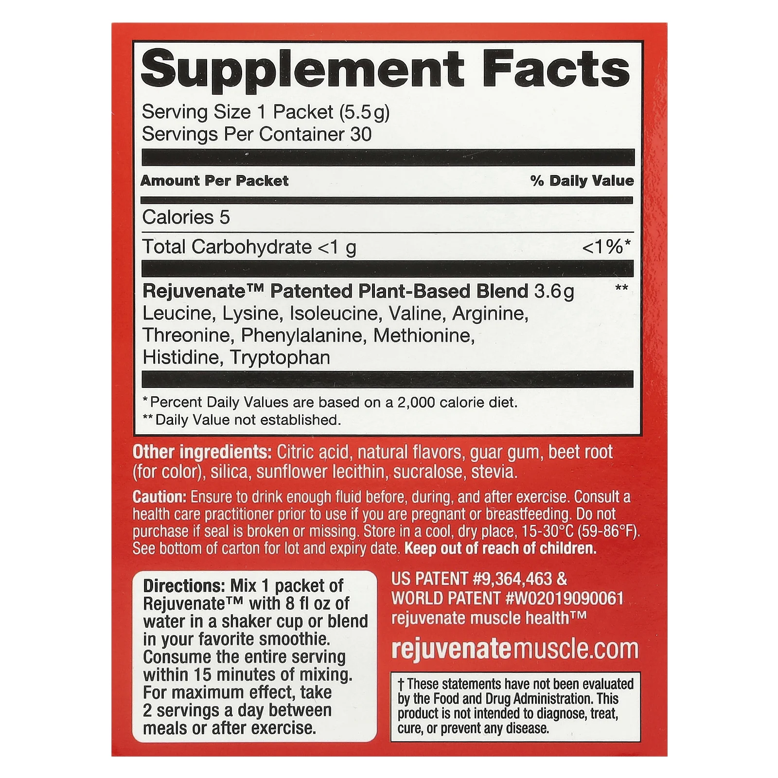 Rejuvenate, смесь для приготовления напитка, для здоровья мышц, со вкусом малины, 30 пакетиков по 5,5 г (0,19 унции)