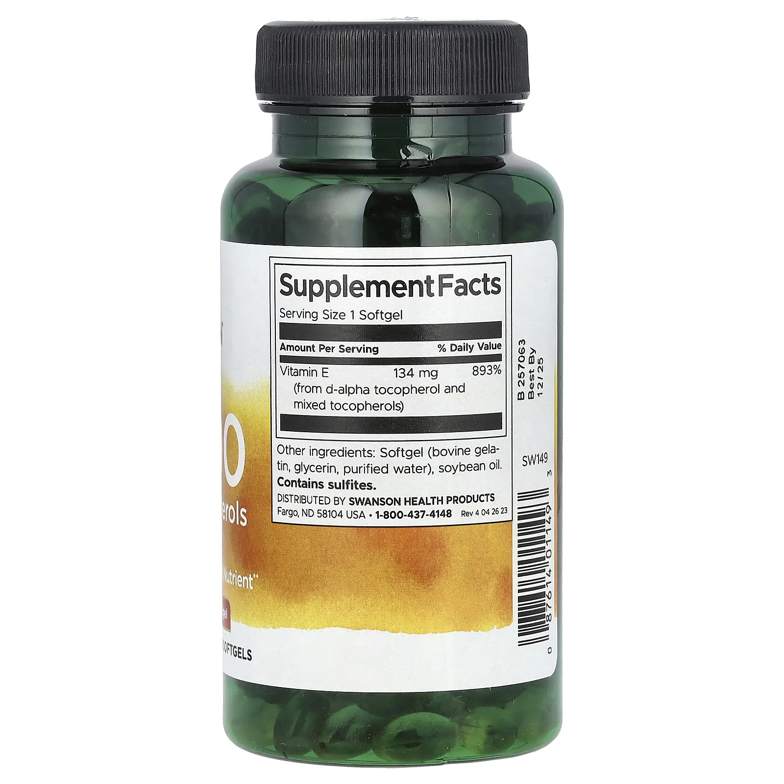 Swanson, витамин E, смешанные токоферолы, 200 МЕ, 250 капсул (200 МЕ (34 мг) в 1 капсуле)