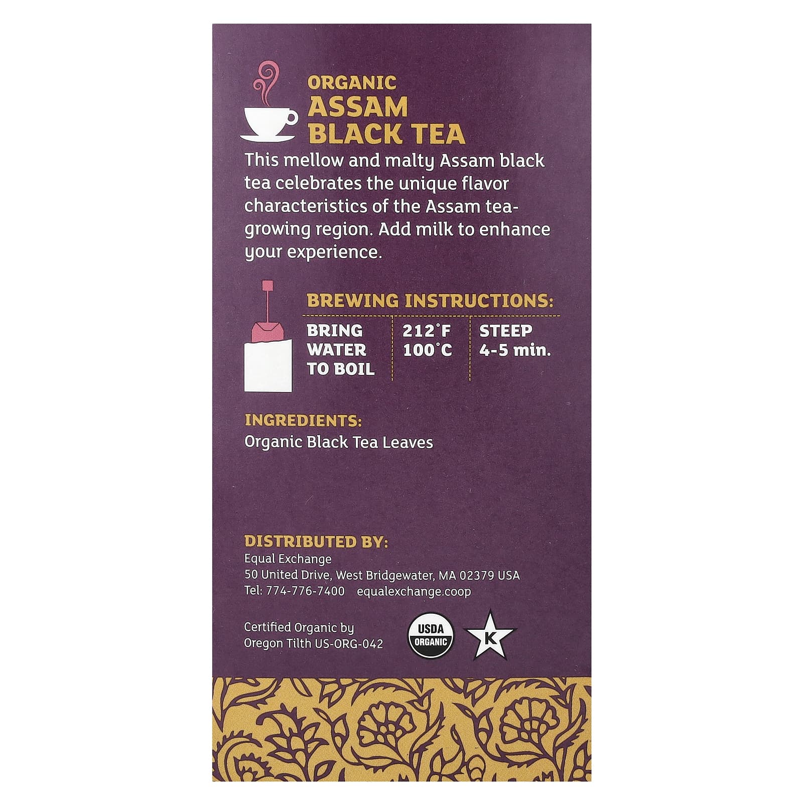 Equal Exchange, Органический черный чай ассам, 20 чайных пакетиков, 40 г (1,41 унции)