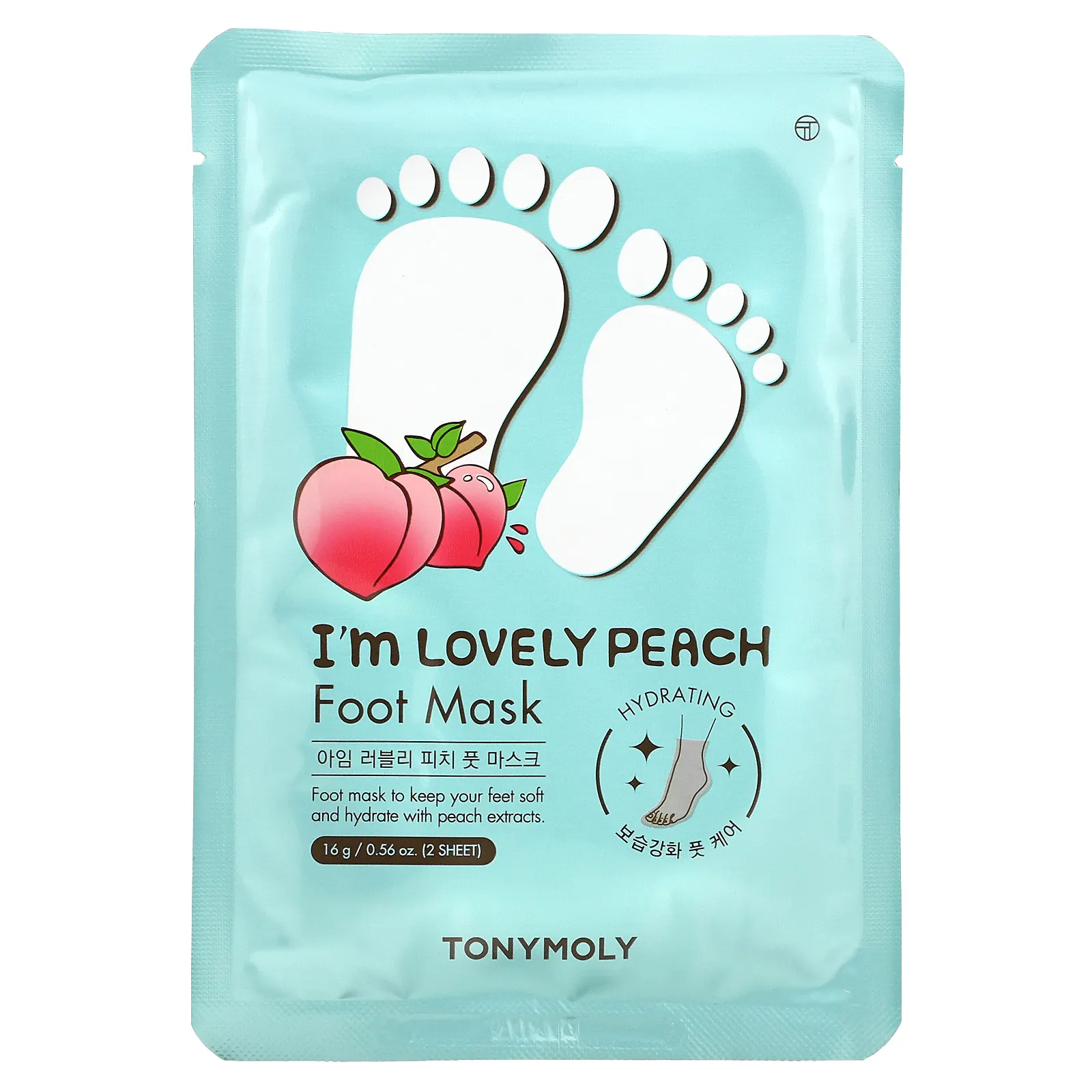 Tony Moly, I'm Lovely Peach, маска для ног, 2 шт., 16 г (0,56 унции)