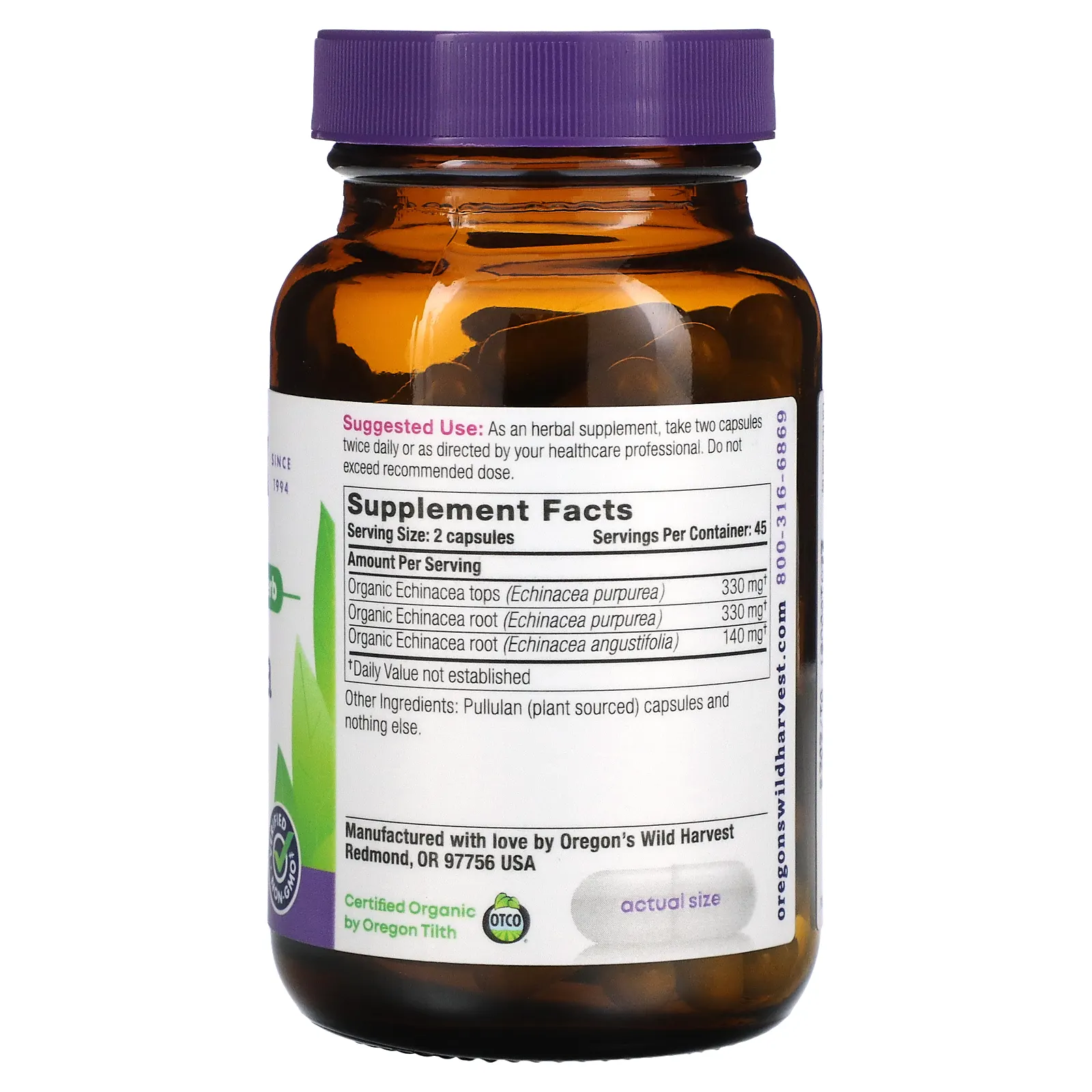 Oregon's Wild Harvest, Эхинацея, 90 желатиновых капсул