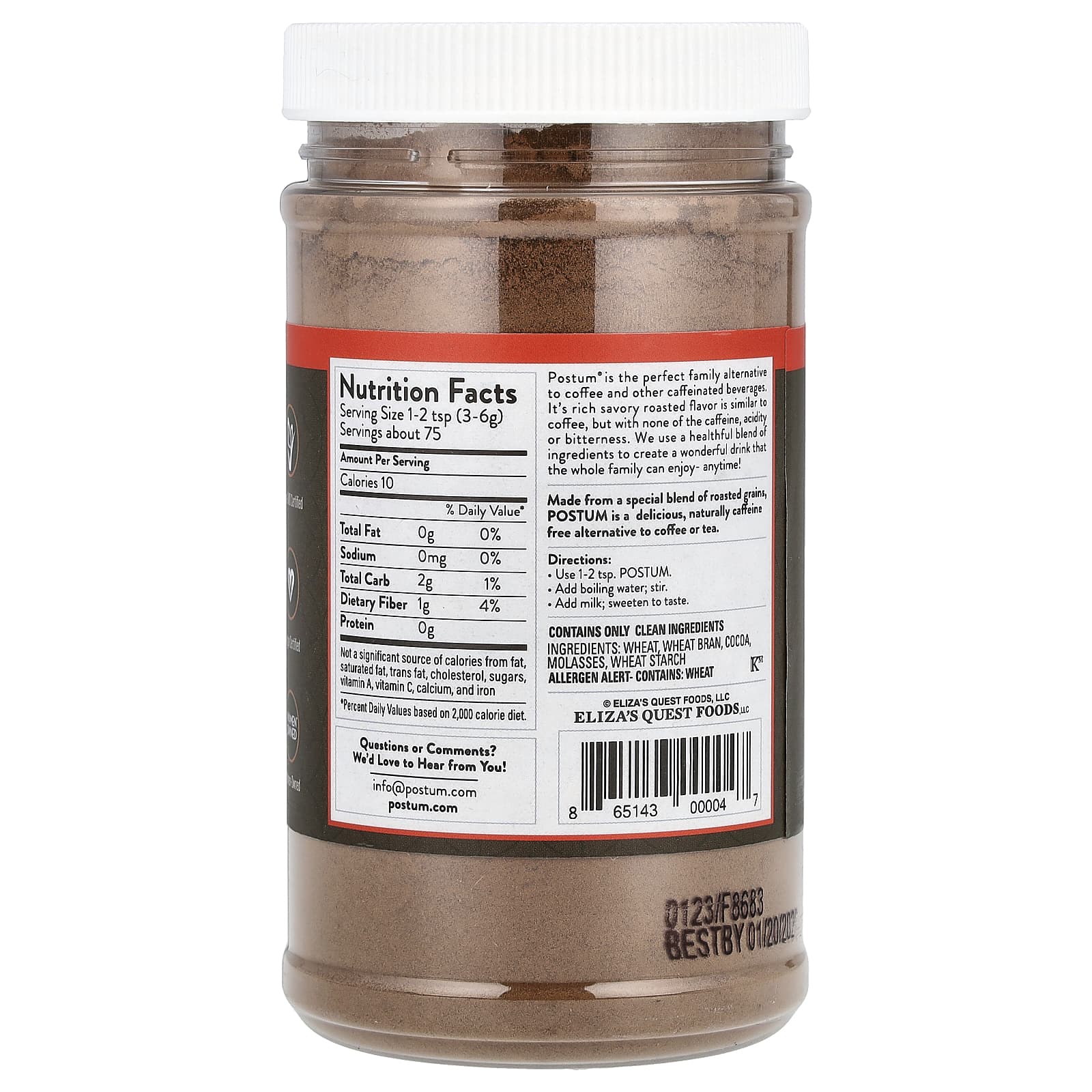 Postum, Теплый напиток быстрого приготовления, смесь какао, без кофеина, 227 г (8 унций)