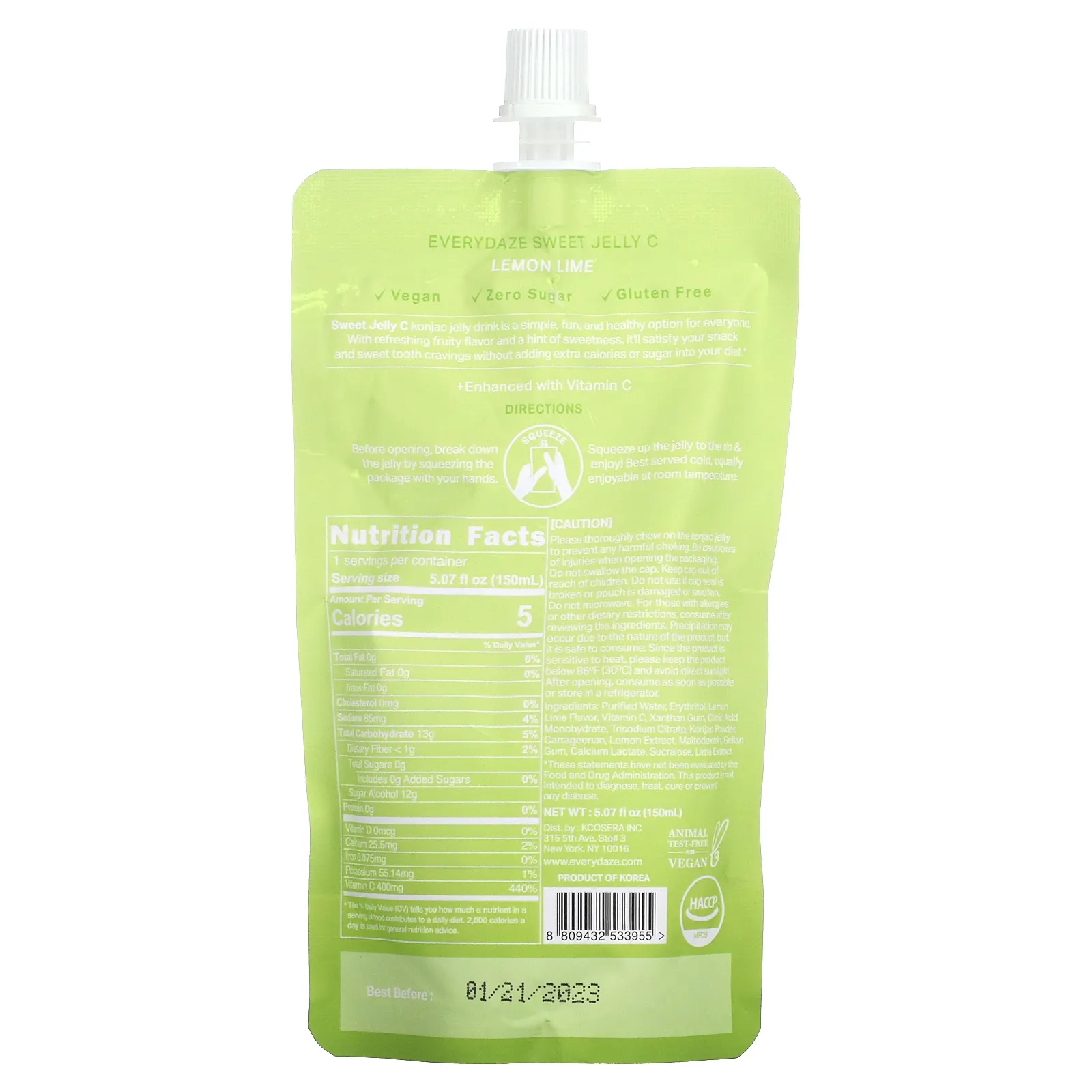 Everydaze, Sweet Jelly C, желейный напиток из конжака на растительной основе, лимон и лайм, 150 мл (5,02 жидк. Унции)