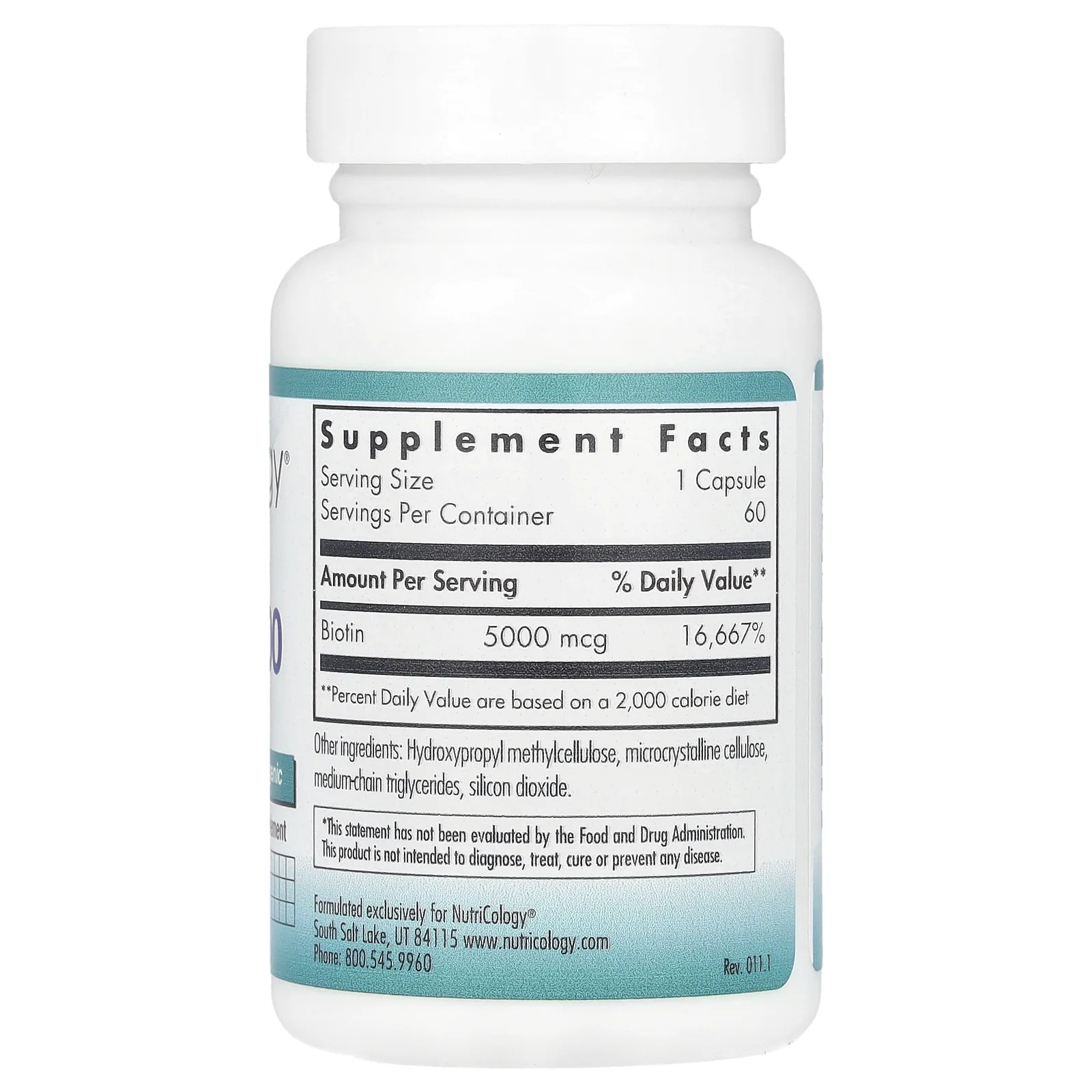 Nutricology, Биотин 5000, 60 вегетарианских капсул