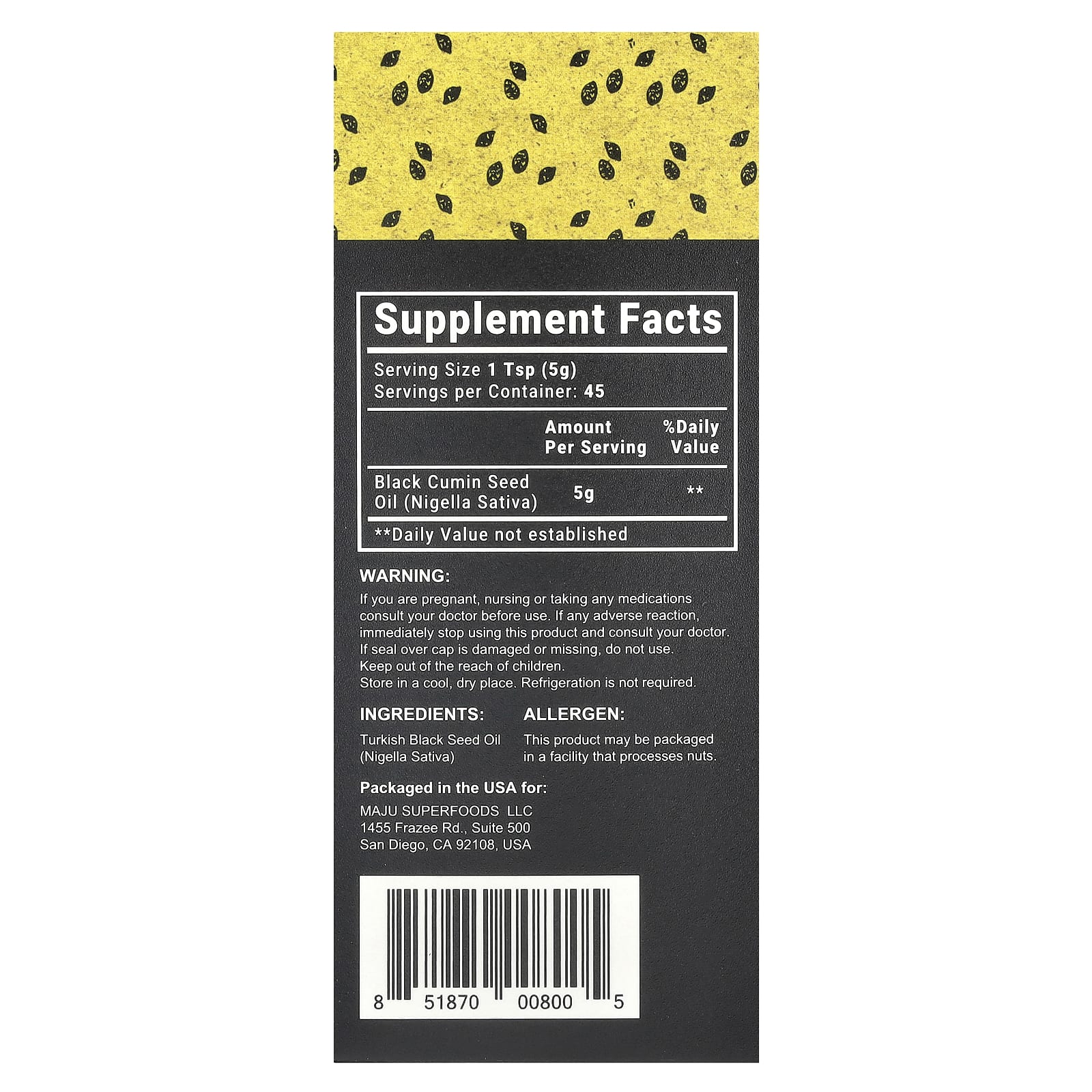 Maju Superfoods, масло черного тмина холодного отжима, 240 мл (8 жидк. унций)