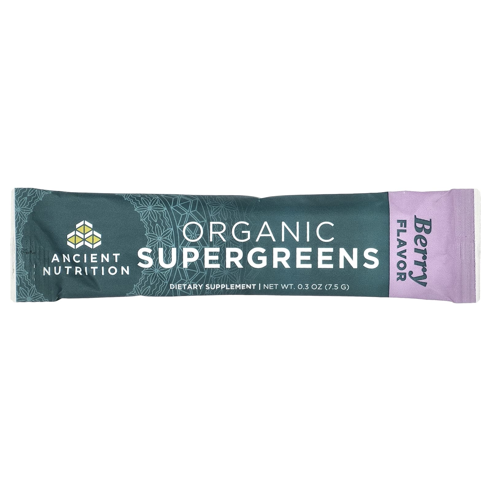 Ancient Nutrition, Organic Super Greens, ягоды, 16 упаковок в виде стиков, по 7,5 г (0,3 унции) каждая