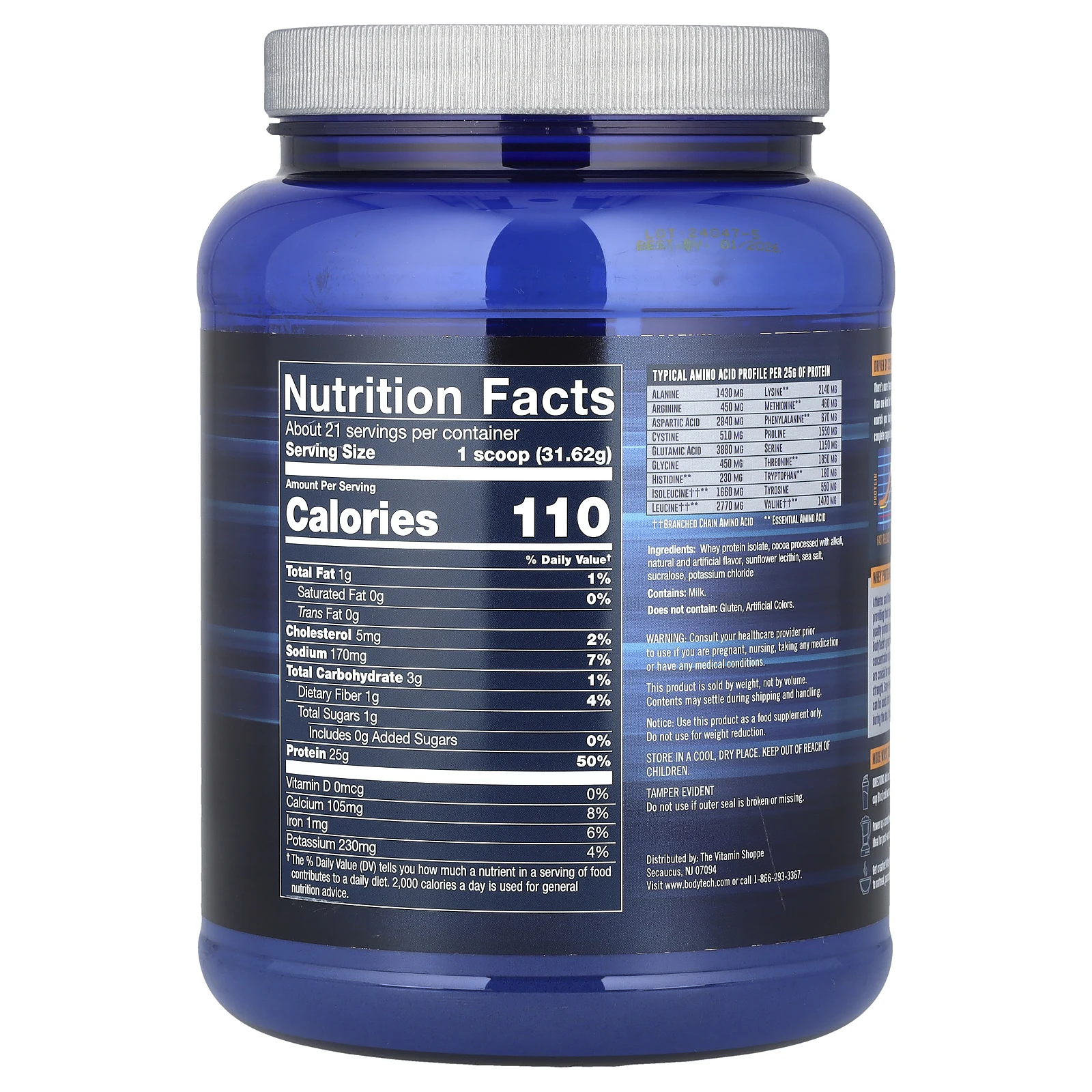 BodyTech, Изолят сывороточного протеина, насыщенный шоколад, 680 г (1,5 фунта)