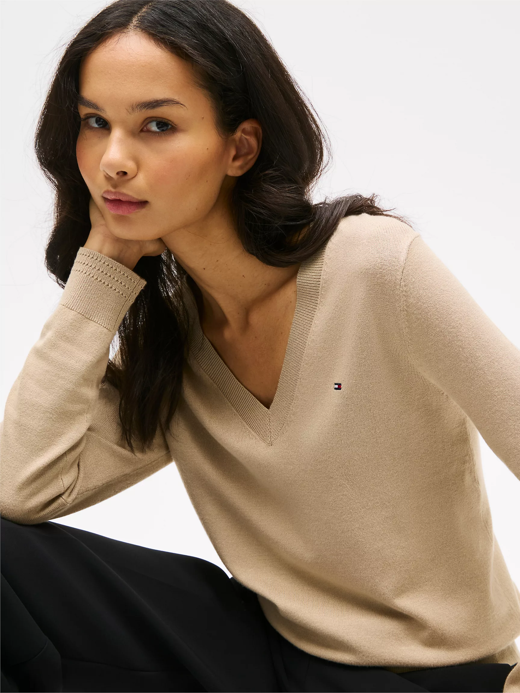 Женский свитер Tommy Hilfiger, Вязаный свитер с V-образным вырезом из вискозной смеси