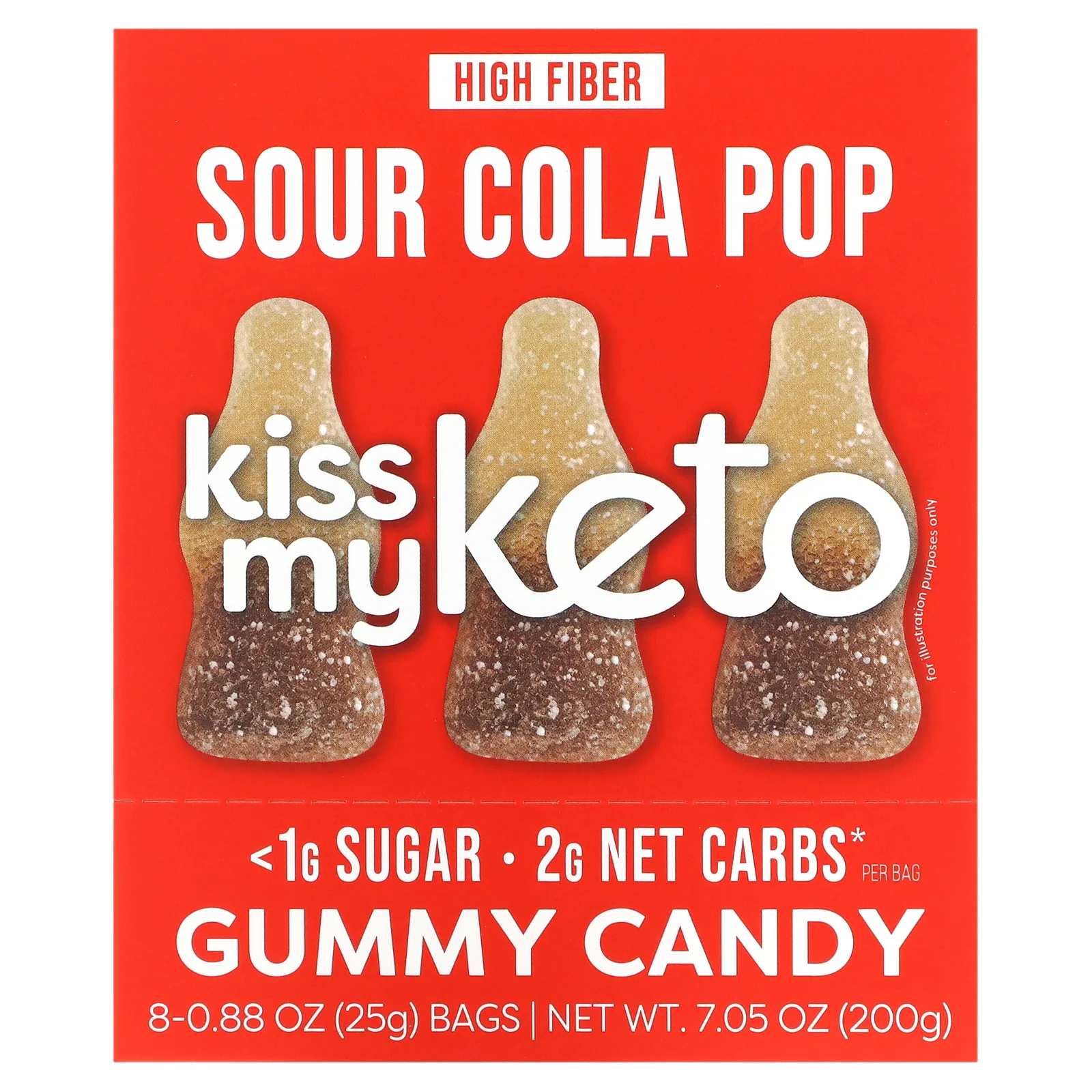 Kiss My Keto, Gummy Candy, кислая кола, 8 пакетиков по 25 г (0,88 унции)