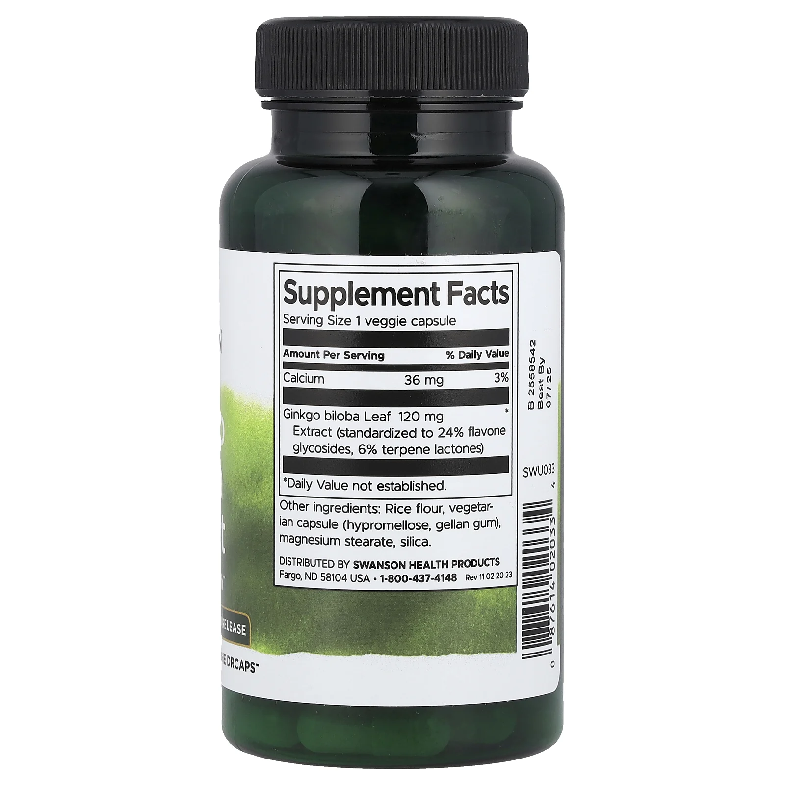 Swanson, Экстракт гинкго билоба, 120 мг, 100 вегетарианских капсул