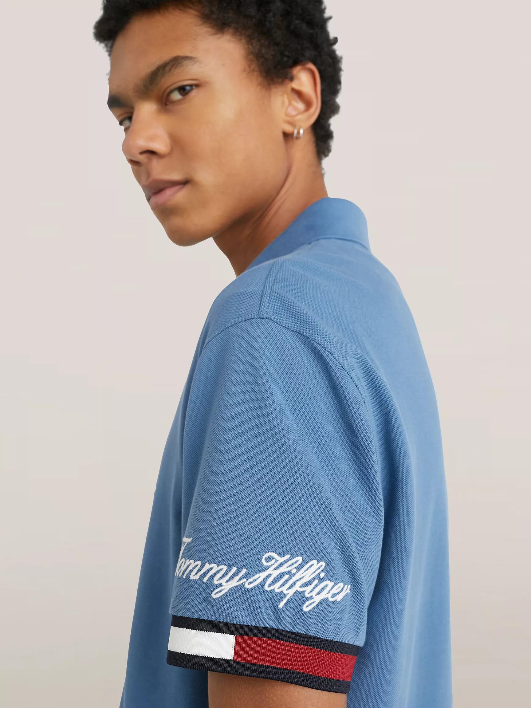 Мужское поло Tommy Hilfiger, Приталенное поло с логотипом флага на манжетах