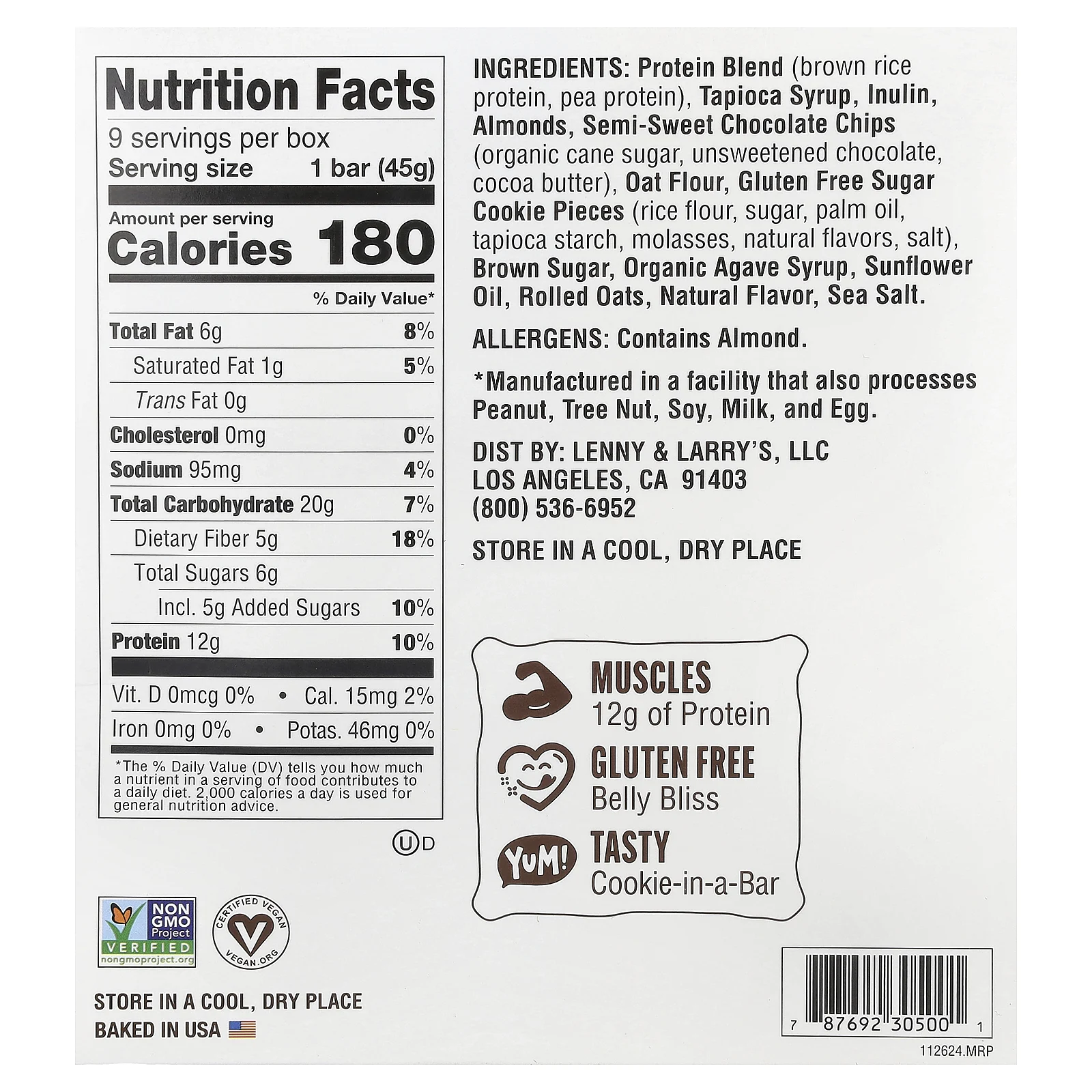 Lenny & Larry's, Cookie-Fied® Bar, батончик с шоколадной крошкой, 9 шт. по 45 г (1,59 унции)