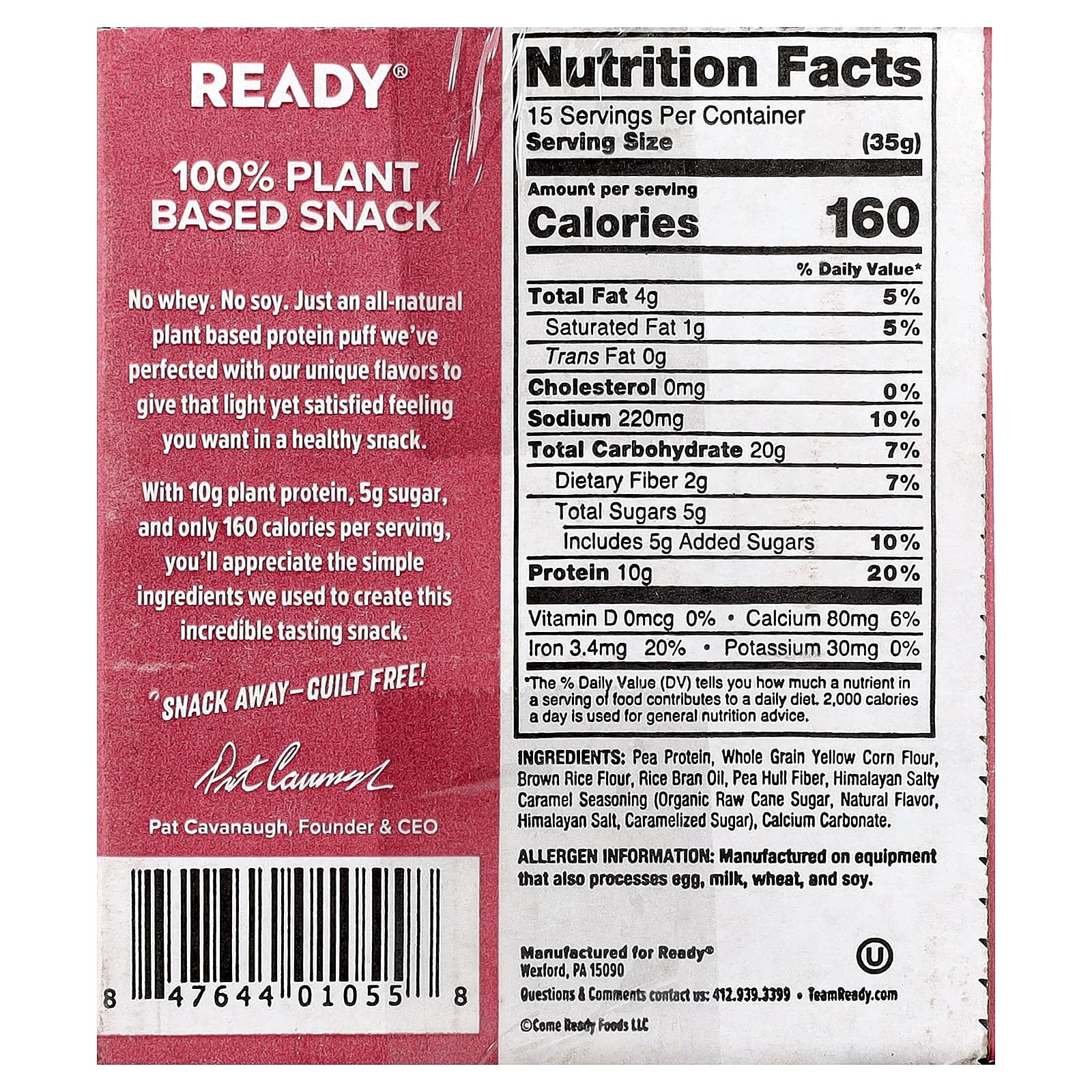 Ready, Protein Puffs, розовая гималайская морская соль, 6 пакетиков по 88 г (3,1 унции)