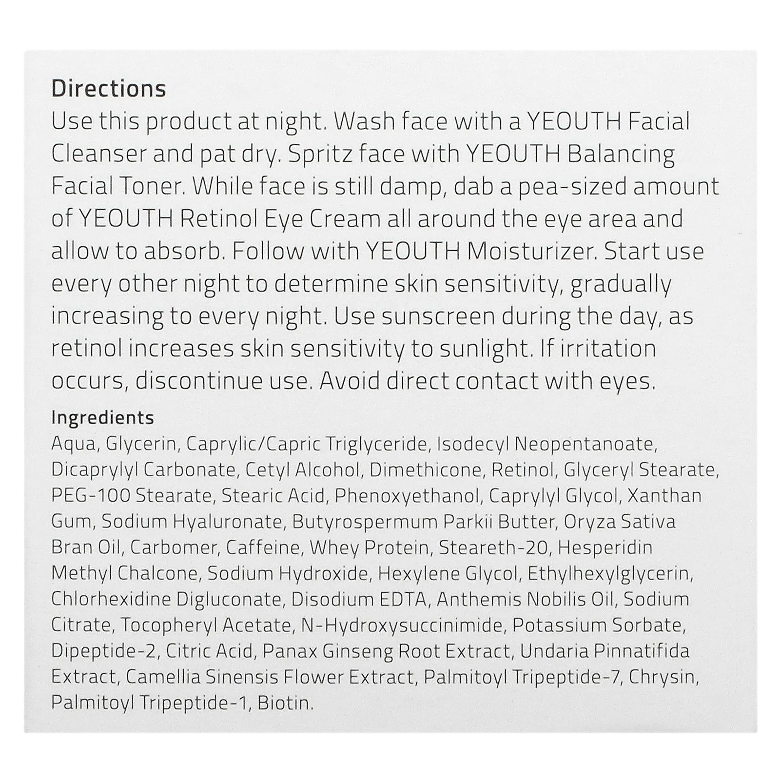 Yeouth, крем для области вокруг глаз с ретинолом, 60 мл (2 жидк. унции)