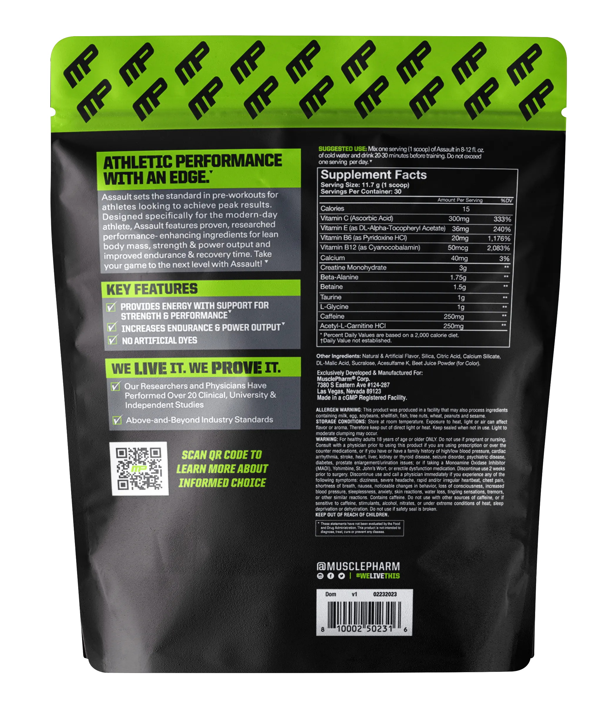 MusclePharm, Assault Energy + Strength, предтренировочный комплекс, хвача с дыней, 351 г (12,4 унции)