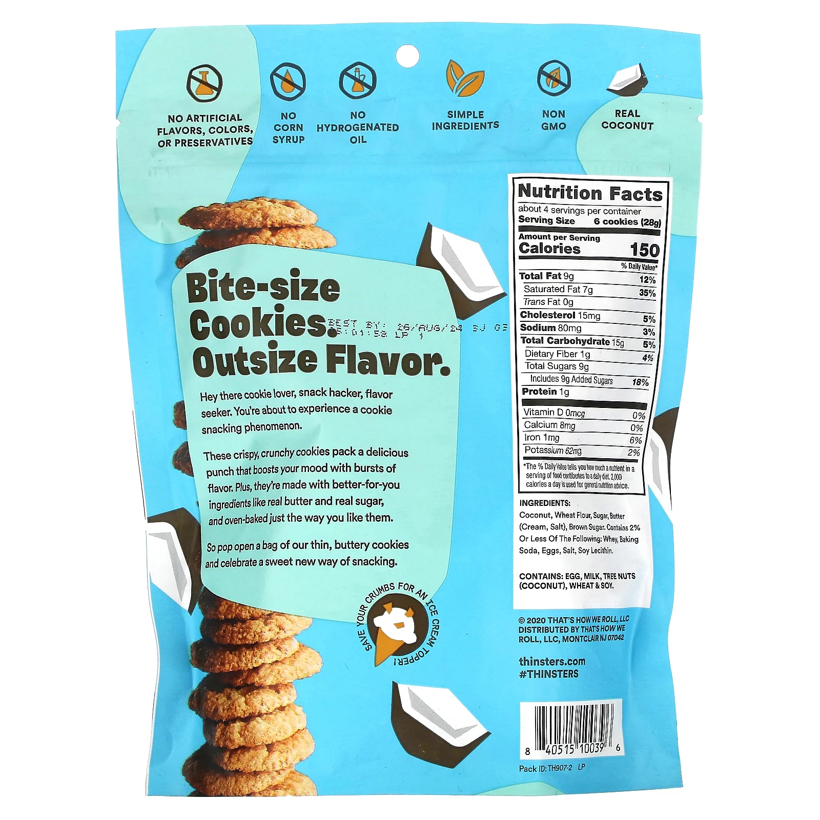 Thinsters, CookieThins, обжаренный кокос, 113 г (4 унции)