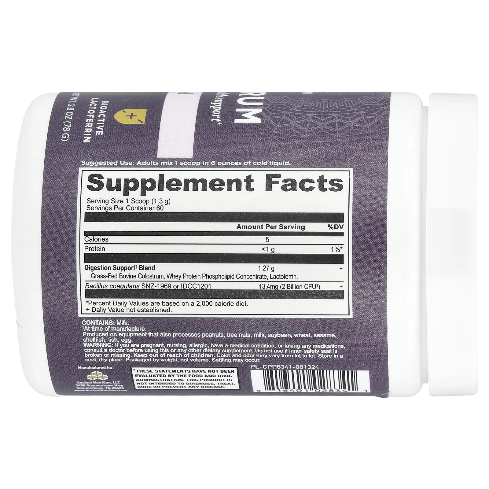 Ancient Nutrition, Молозиво, без добавок, 78 г (2,8 унции)