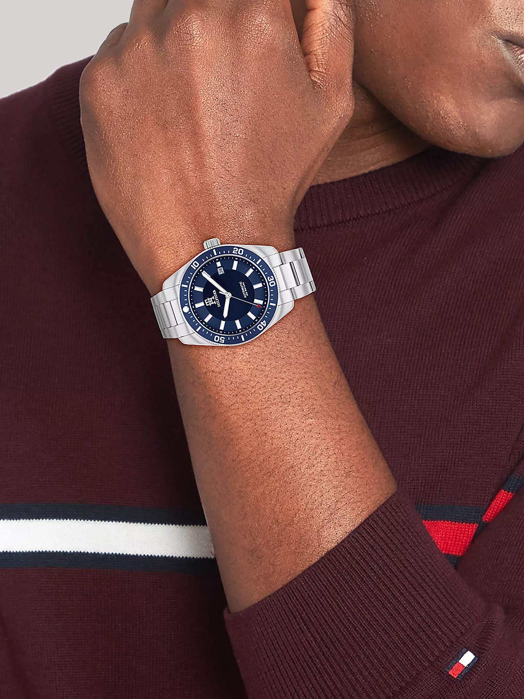 Мужские часы Tommy Hilfiger, Автоматические дайверские часы 40 мм с синим циферблатом