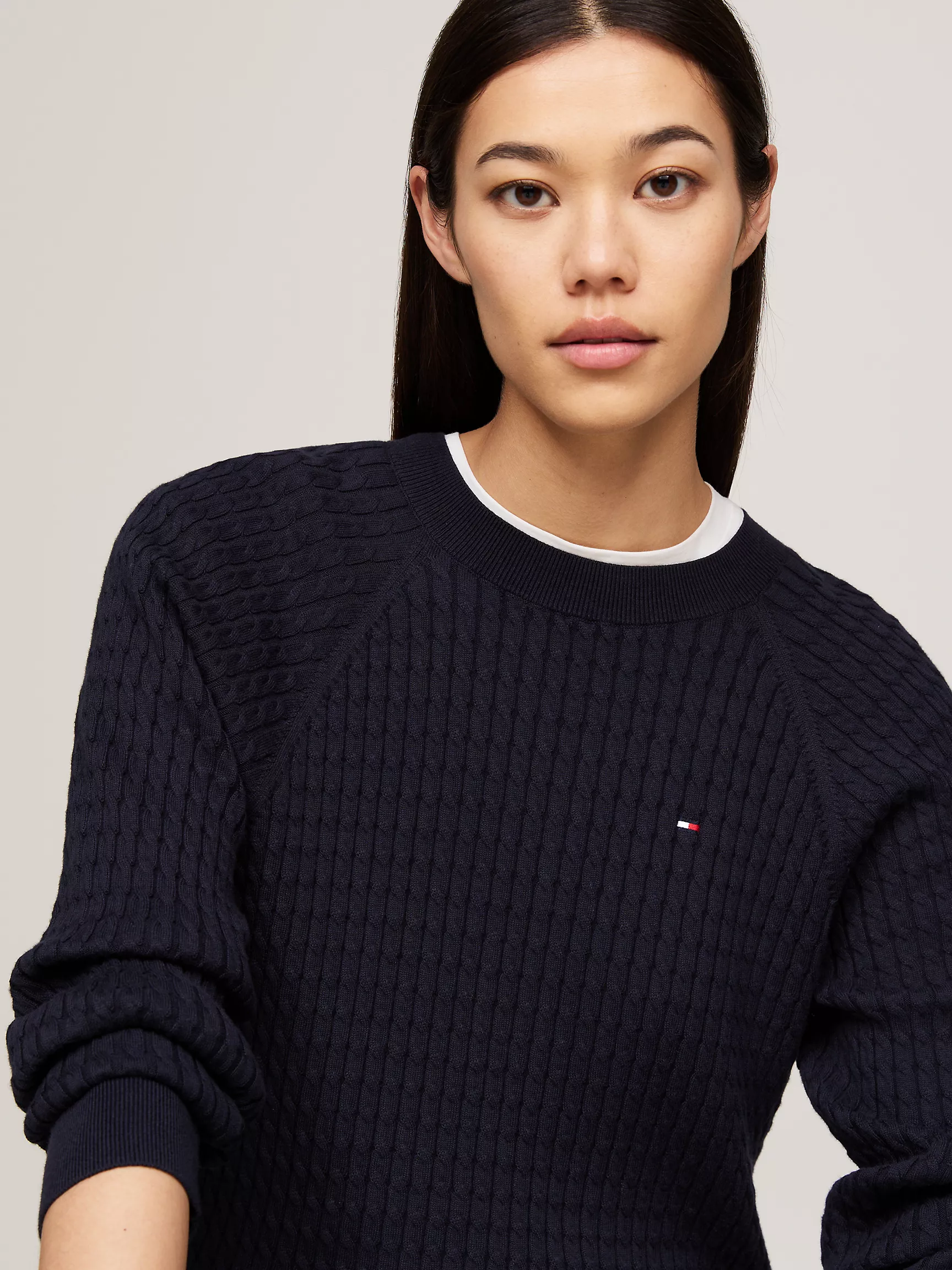 Женский свитер Tommy Hilfiger, Свободный вязаный свитер с узором "косы"