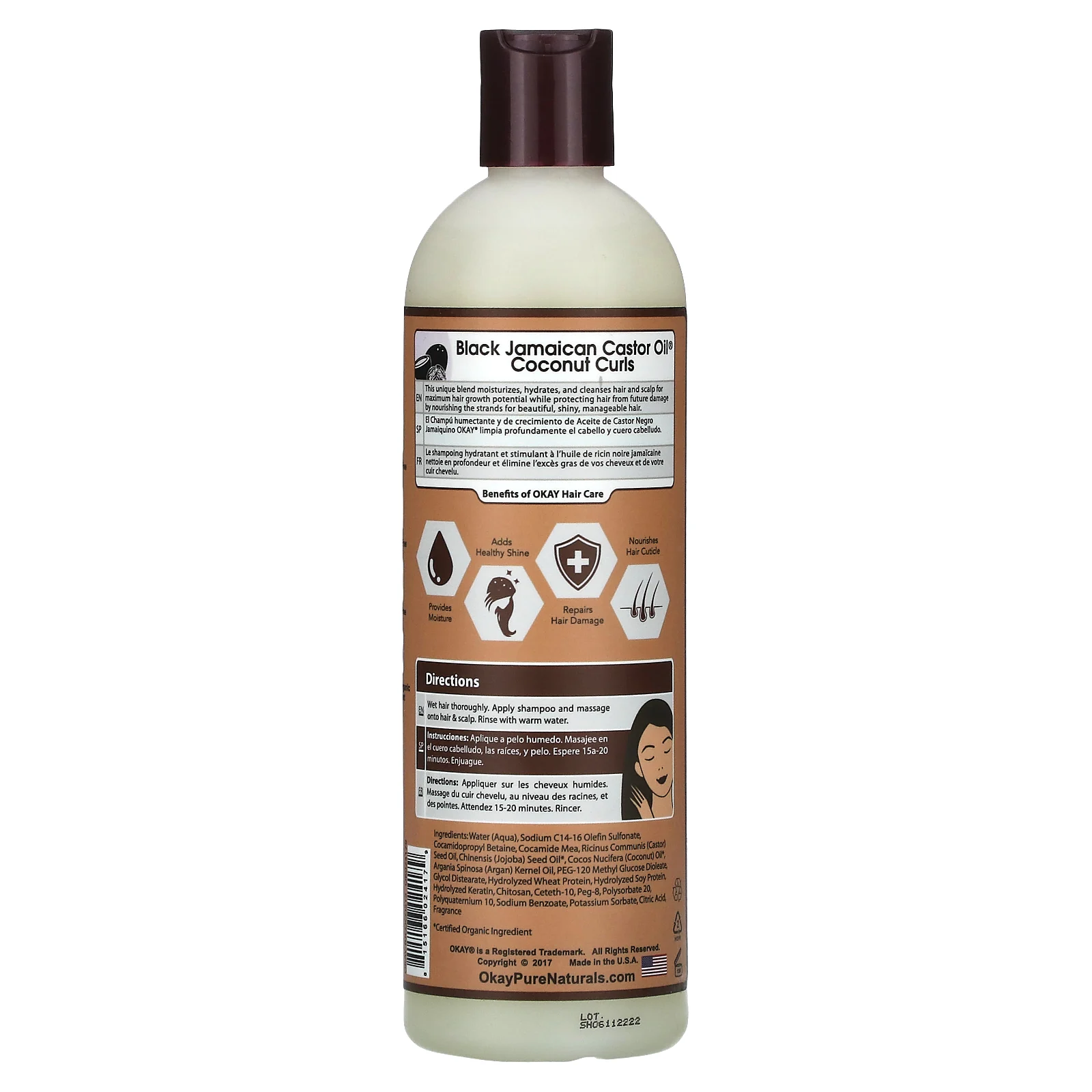 Okay Pure Naturals, Черное ямайское касторовое масло, кокосовые локоны, шампунь, 355 мл (12 жидк. Унций)